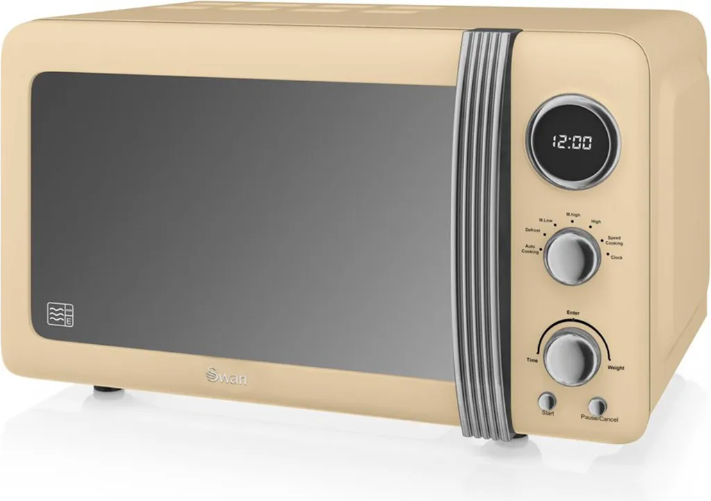 SWAN SM22030CNEU Retro Digital Microwave 20L, 5 Power Levels, Defrost, Timer Cream
