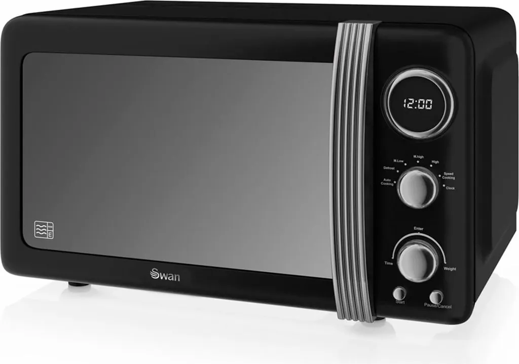 SWAN SM22030LBNEU Retro Digital Microwave 20L, 5 Power Levels, Defrost, Timer Black