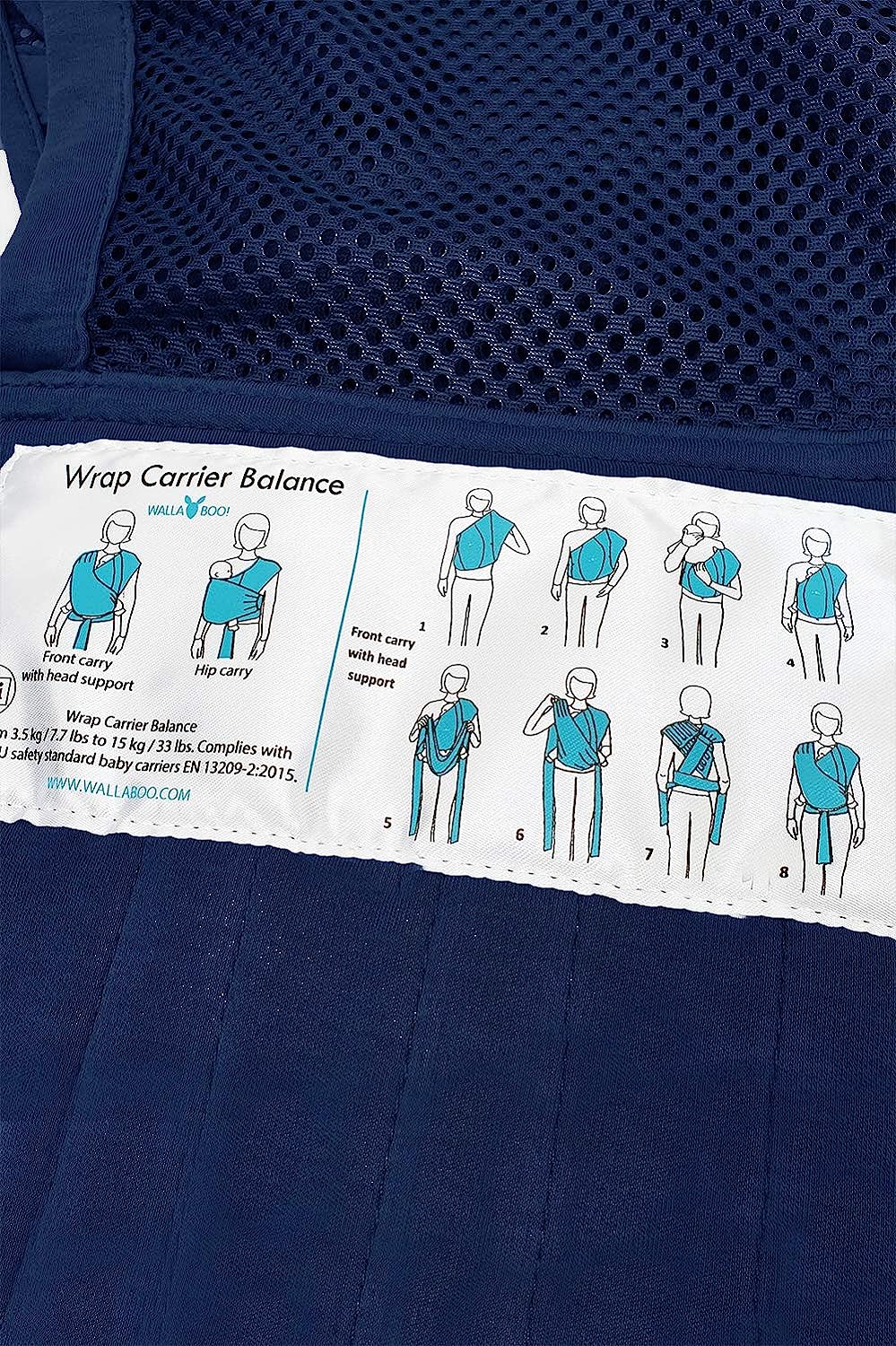 Wallaboo Baby Sling Balance, Cotton with Airy Mesh, One Size, Adjustable Shoulder Strap, Colour: Blue Air