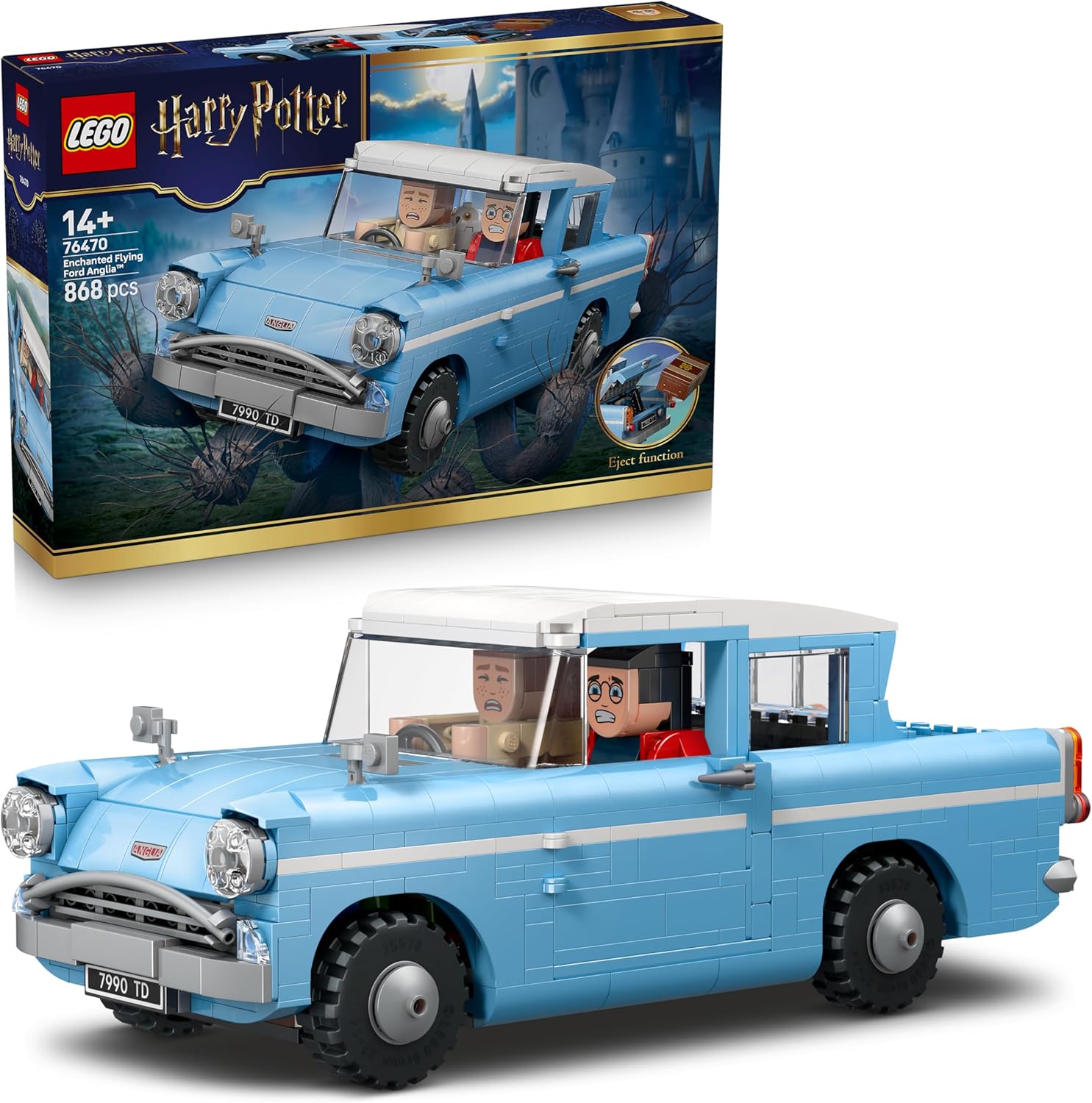 LEGO Harry Potter Flying Ford Anglia - Car Model Set with Harry, Ron and Hedwig Figures - Creative Toy for Children and Teenagers - Gift for Girls, Boys and Fans from 14 Years - 76470