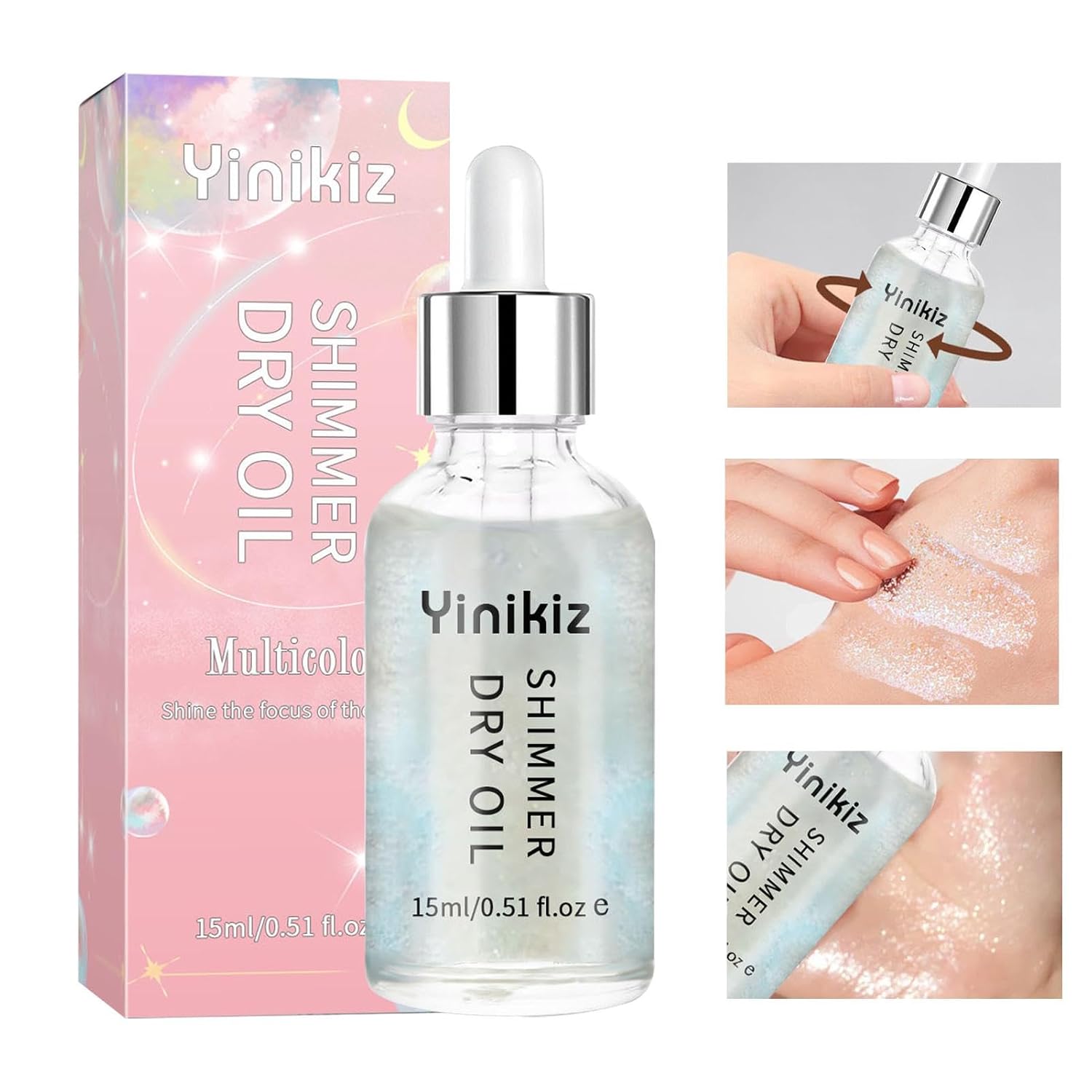 Povanjer Shimmering Body Oil, Body Shimmer, 15 ml Glitter Oil for the Body to Brighten - Complete Highlighter Make-up, Body Shimmer Oil for Women and Girls, Perfect