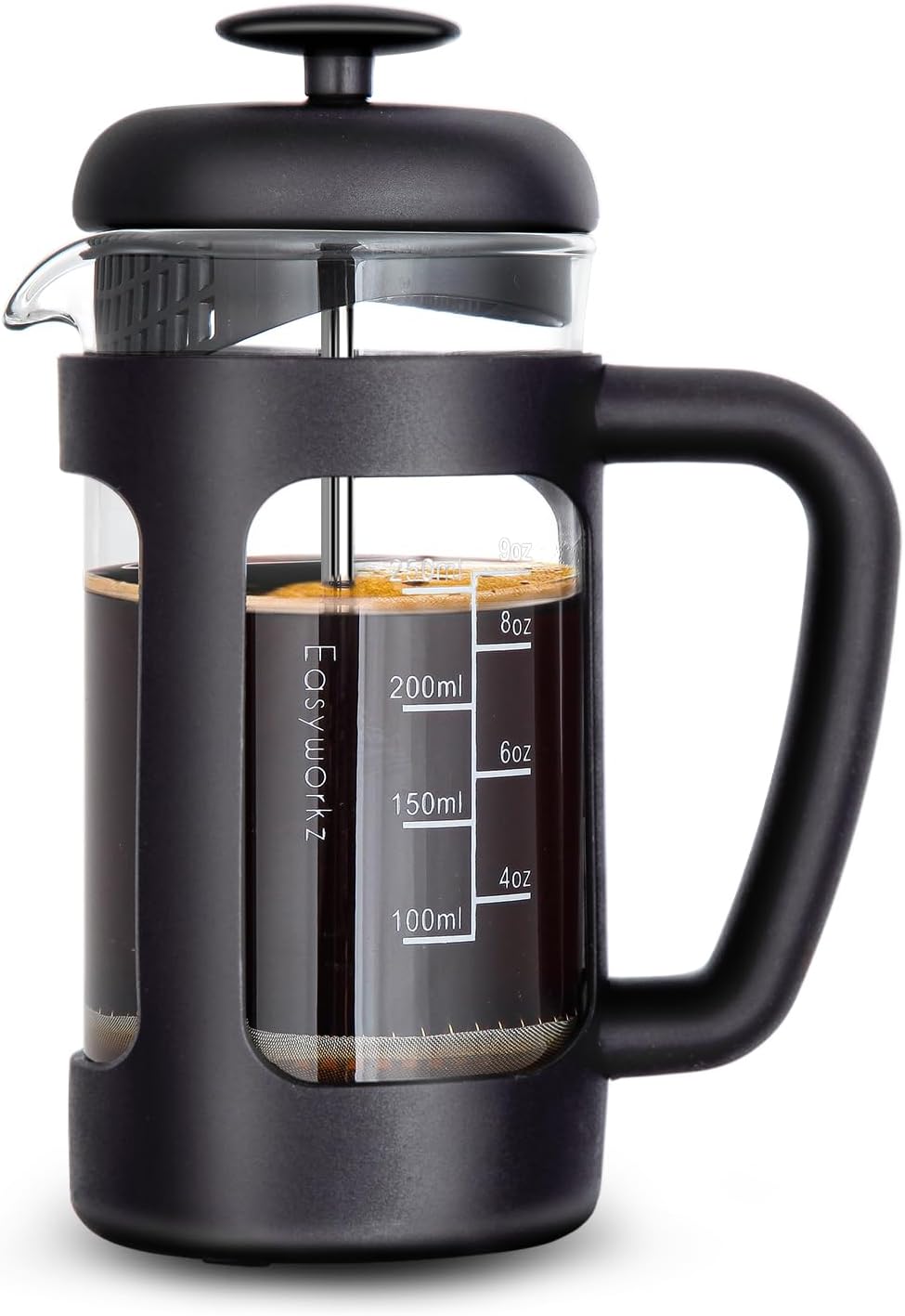 Easyworkz French Press 350 ml Coffee Maker Coffee Press with Borosilicate Glass, Non-Slip Soft Handle, Black