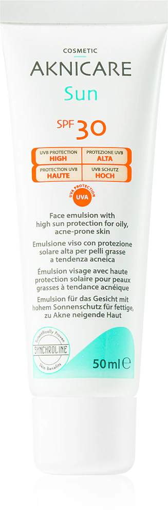 Synchroline Aknicare Sun tanning emulsion for skin with acne and seborrheic eczema SPF 30