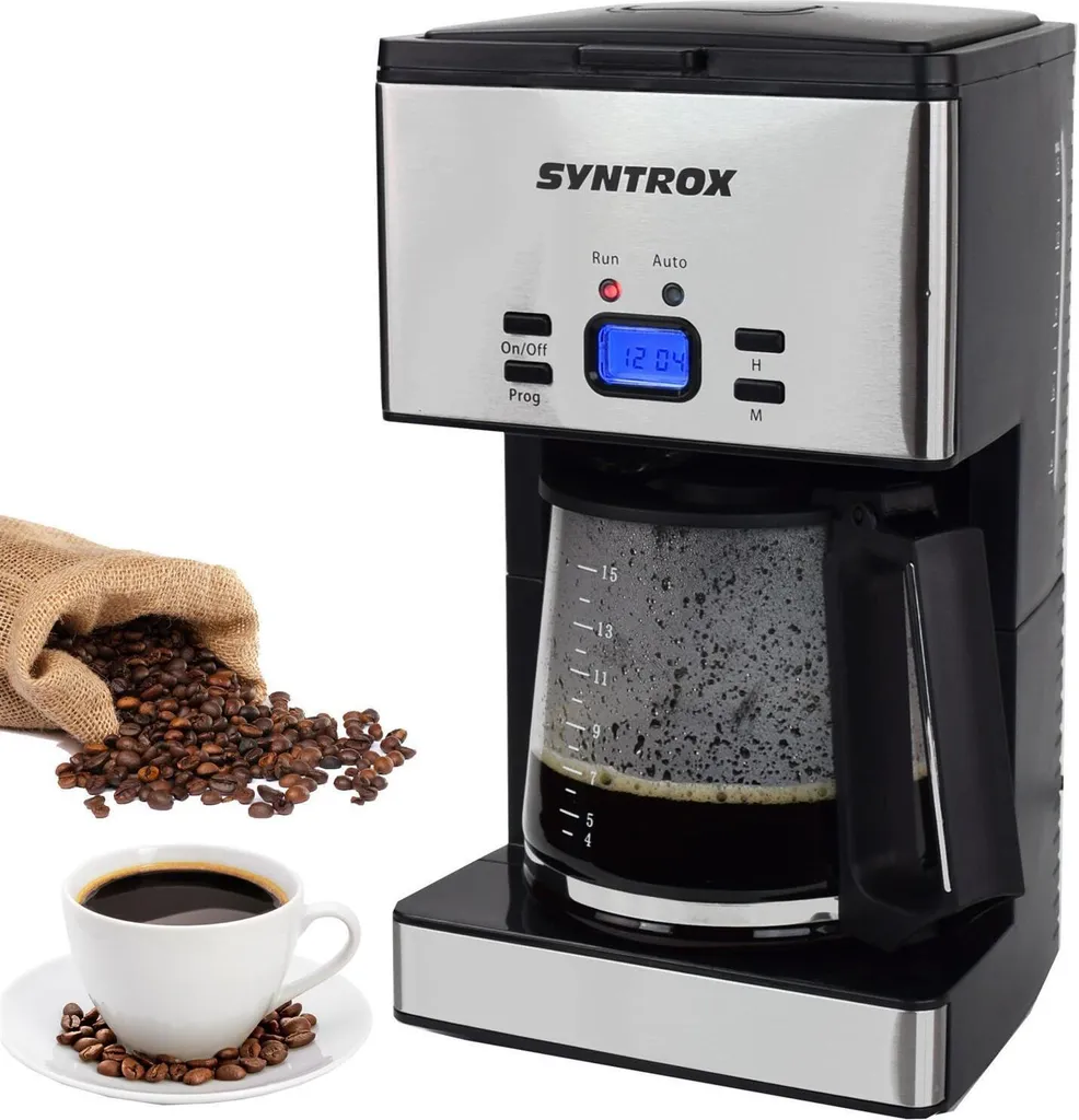 Syntrox Germany Quitum Stainless Steel Coffee Machine 1000W with Digital Timer