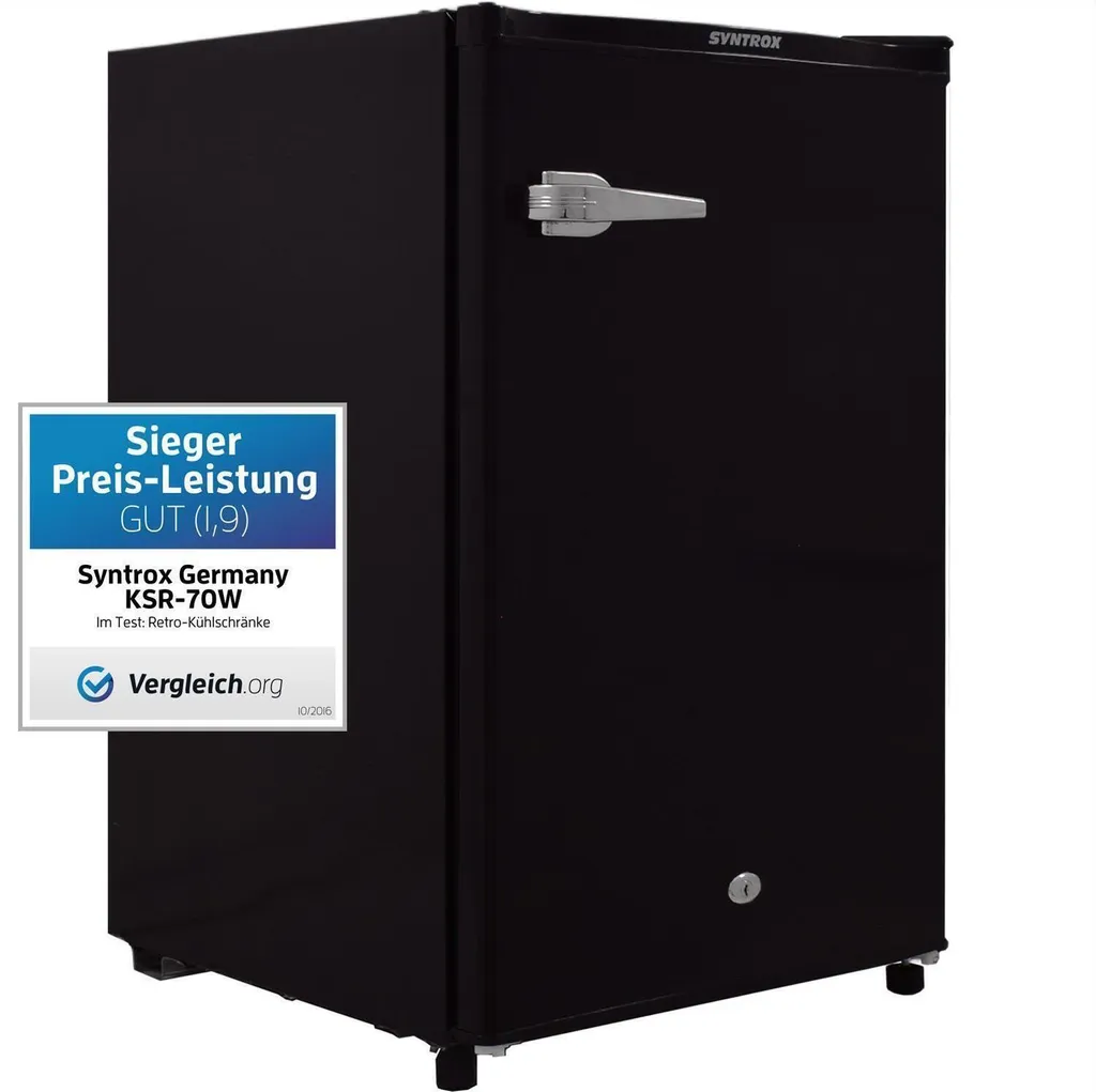 Syntrox Germany Retro Refrigerator 126 Liters with Lock Black