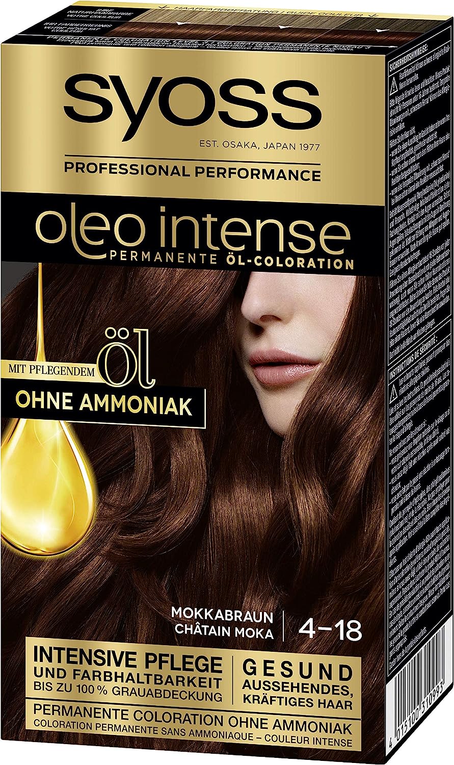 SYOSS Oleo Intense Permanent Oil Colouration 4-18 Mocha Brown, Pack of 3 (3 x 115 ml)