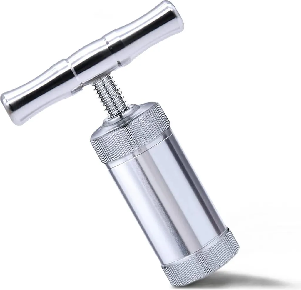 Slyrun T-shaped pollen press made of aluminum, Ø8.9 cm, metal herb press, durable & portable, manual T-press for herbs and resins
