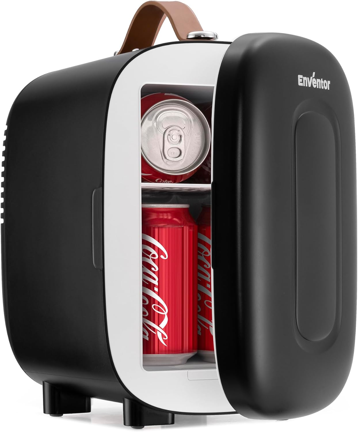 Enventor Mini Fridge, 4 Liters/6 Cans, Portable Cooler and Warmer, AC + 12 V DC Power Supply, Small Fridge for Bedroom, Car, Skin Care, Fruit and Drinks, Black