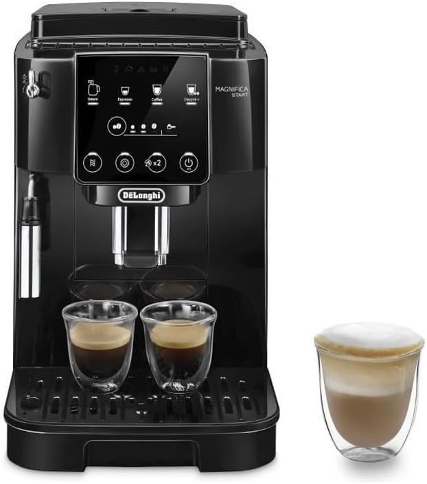 De\'Longhi Magnifica Start ECAM220.21.BG, Fully Automatic Coffee Machine with Manual Milk Frother, Bean-to-Cup Espresso Machine with 4 One-Touch Recipes, Soft Touch Control Panel, 1450 W, Black/Grey