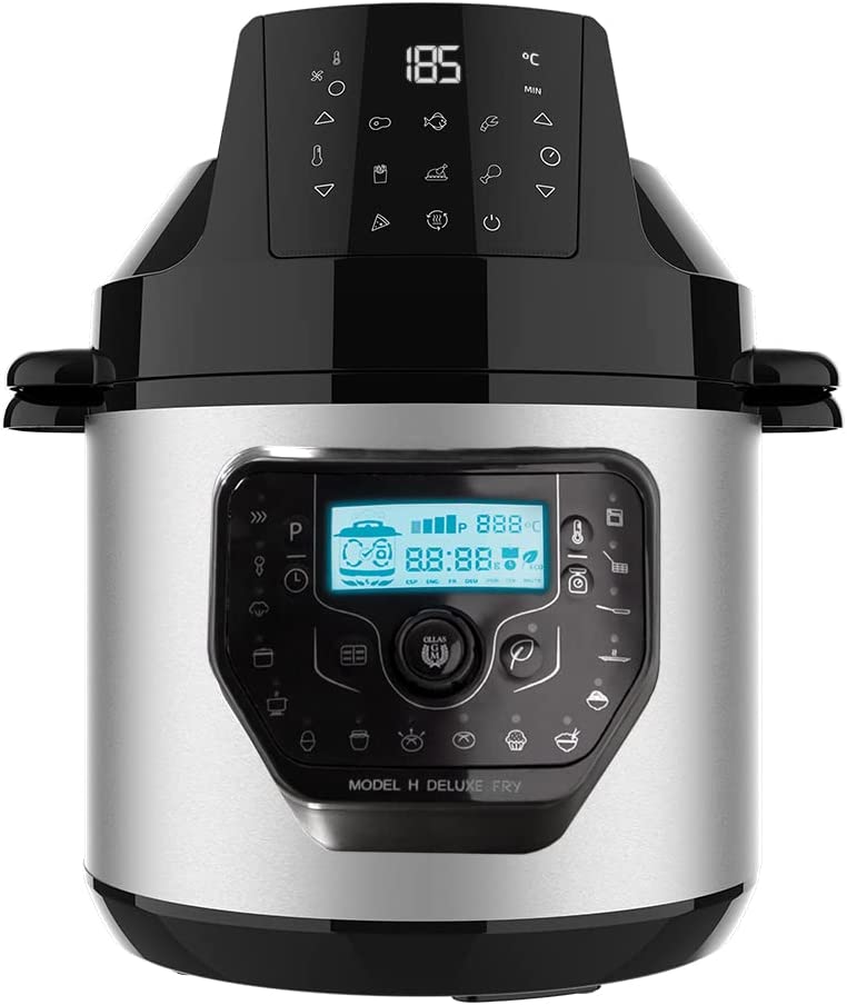 Cecotec Programmierbarer Topf mit Luftfritteuse und GM H Deluxe Fry Multifunktions-Küchenmaschine, 6 Liter, Vorwärtsdeckel, programmierbar, 24 Stunden Temperatur einstellbar, Rezept