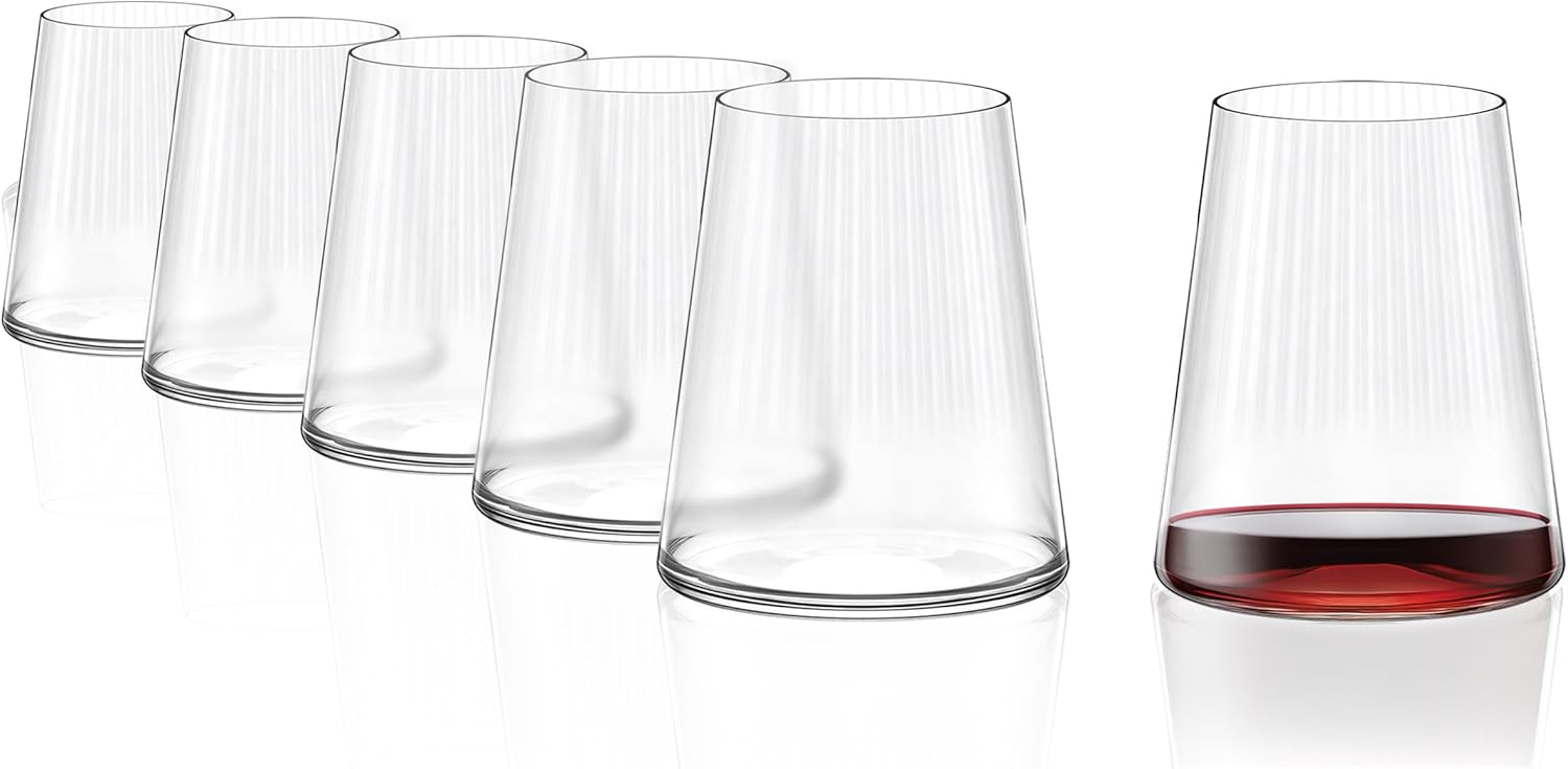 Stölzle Lausitz Store Stölzle Lausitz Symphony Red Wine Cups, Set of 6, 520 ml, Modern Stemless Wine Glasses for Maximum Aroma Development, Flat Red Wine Glasses Made of Crystal Glass, Dishwasher Safe and Made in Germany