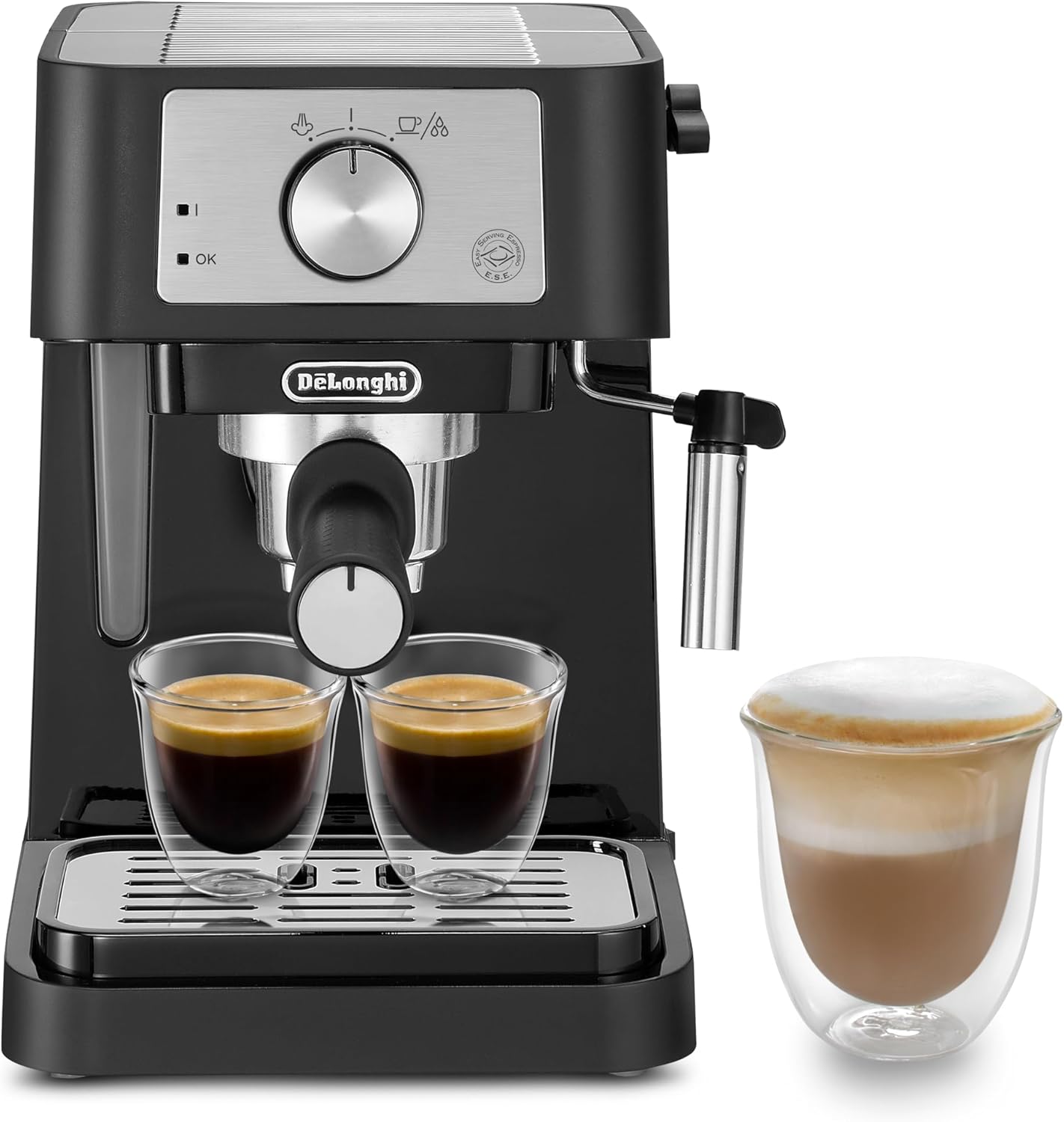 De\'Longhi Stilosa EC 260.BK Traditional Portafilter Machine Including Tamper, Espresso Machine with Professional Milk Frother, for Espresso Powder or ESE Pads, 1 Liter Water Tank, Black