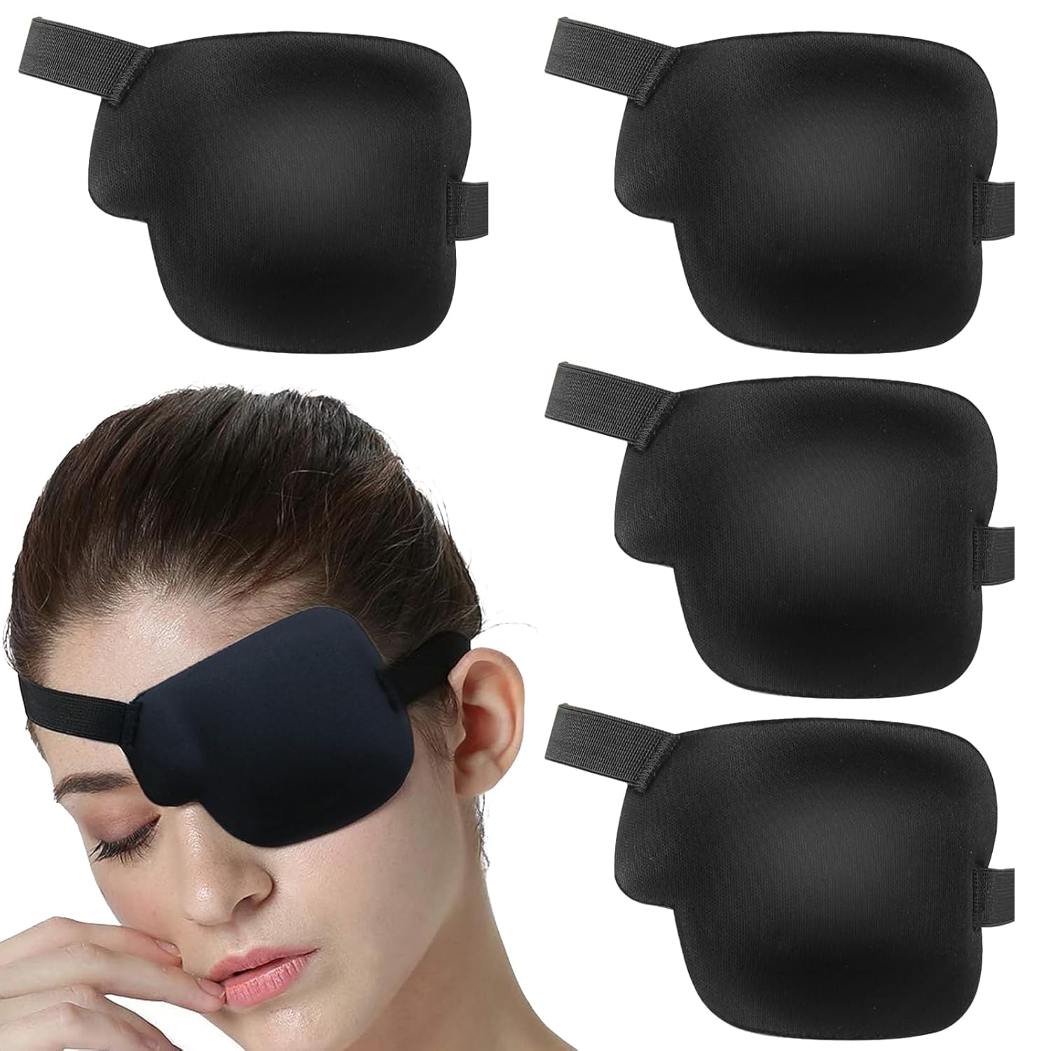 SNONESIY Pack of 4 Eye Patch Medical Adult Adjustable Eye Patch Pirate High Elastic Black 3D Eye Patch Monocular Eye Mask for Left Eye Amblyopia Strabismus