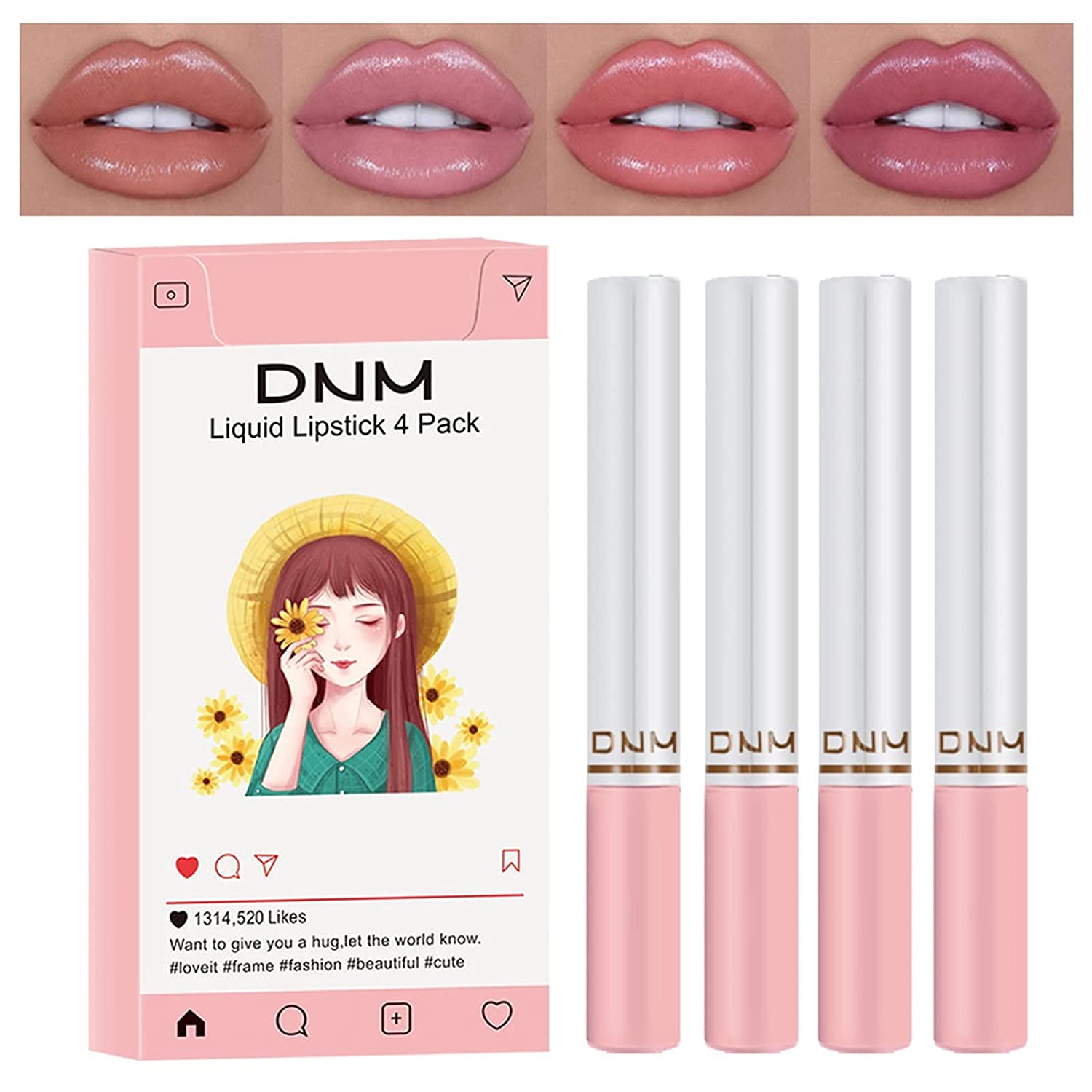 Blssom 4 Colours Matte Lip Gloss Waterproof Durable Lipstick Matte Paste Lip Gloss Set Non-Stick Cup Lip Gloss Liquid Lipstick Set Velvet Liquid Matte Lip Gloss Set (4 Colour-A), 