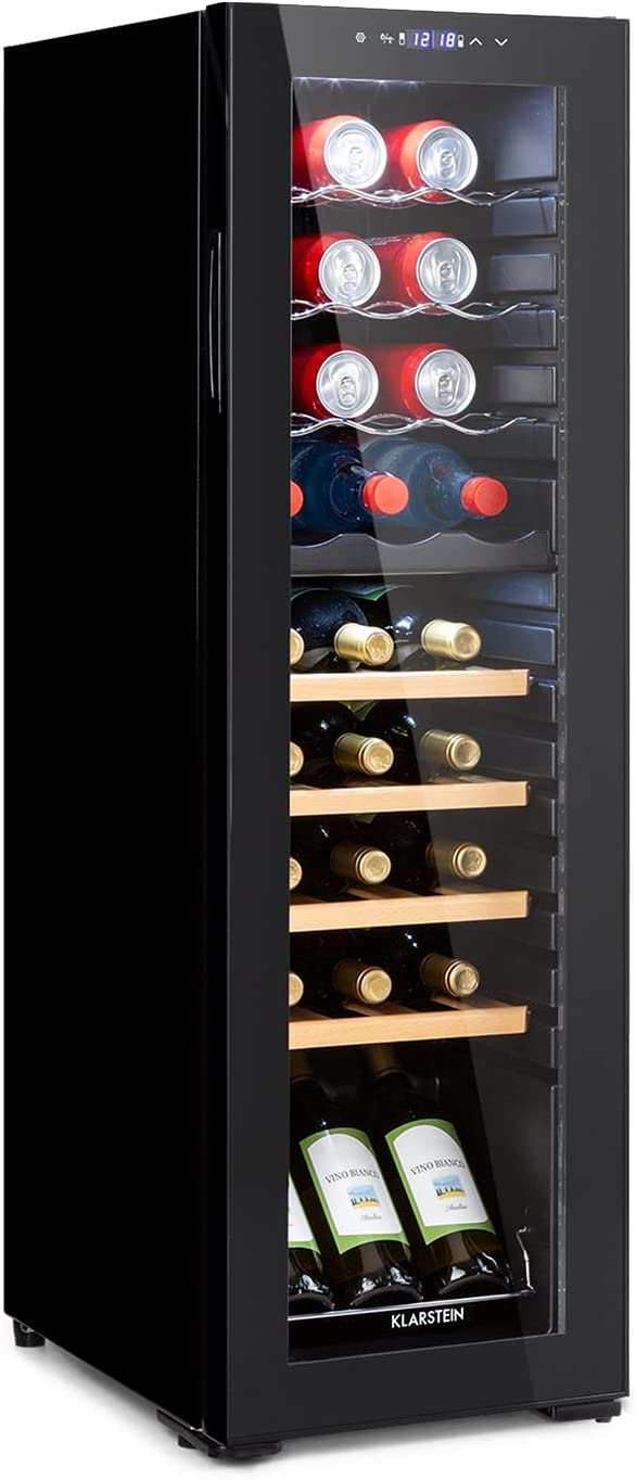 Klarstein Bovella 27 Duo+ Zweizonen-Weinkühlschrank 74l 27 Fl. Glastür