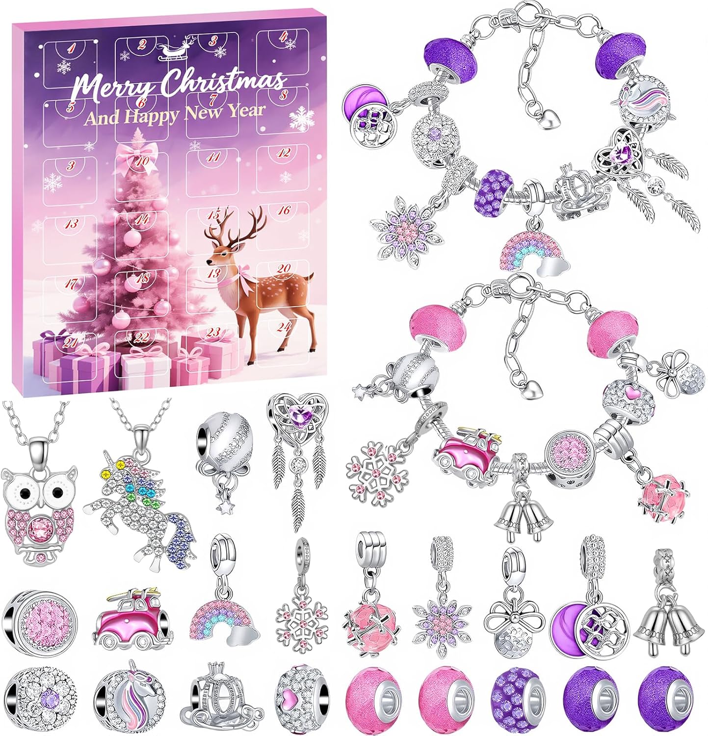 2025 Advent Calendar Children Girls - Christmas Calendar Jewelery Crafts Girls with Bracelets and Necklaces, Jewelery Craft Sets Christmas Gifts for from 6 7 8 9 10 11 12 Years