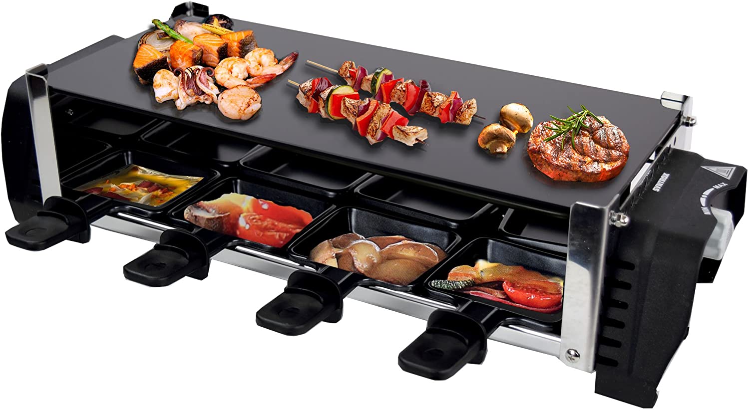 Syntrox Germany Design Glass Raclette Aarau with Ceramic Glass Grill for 8 People Grill