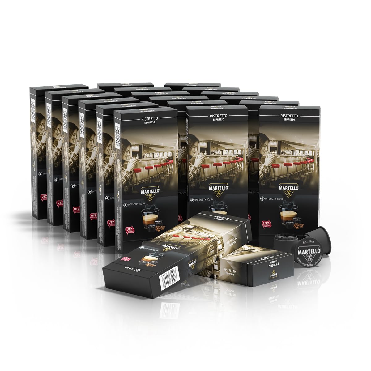 MARTELLO Cafe Martello Coffee Capsules RISTRETTO UTZ Certified Sustainable and Fair Hand-Picked Master Pack 200 Capsules (20 x 10), for Martello Capsule Machines