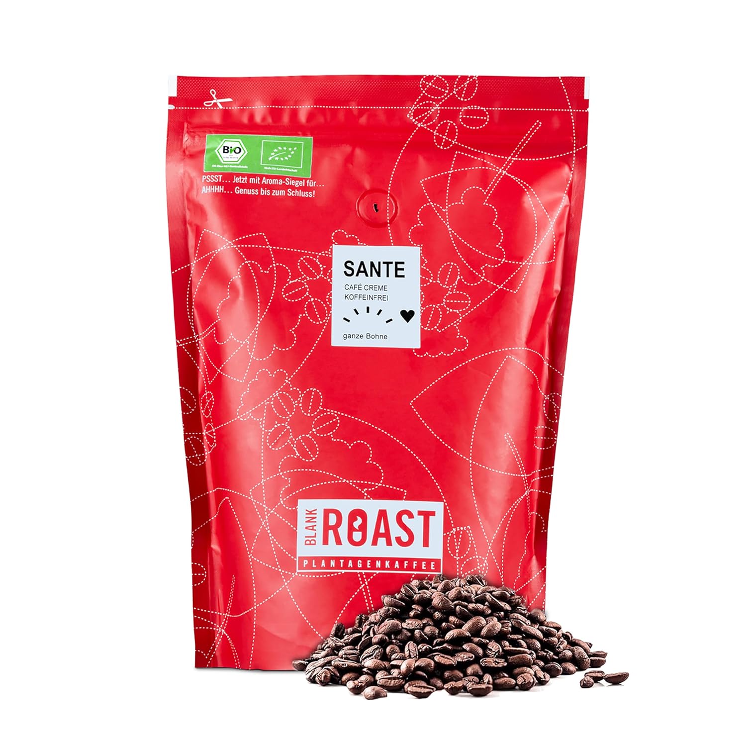 Blank Roast - SANTE - 500g - Organic Coffee Beans Caffeine-free - 100% Arabica from Peru - Gentle & Environmentally Friendly Decaffeinated - Low Acid with Full Crema - Ideal for Any Type of