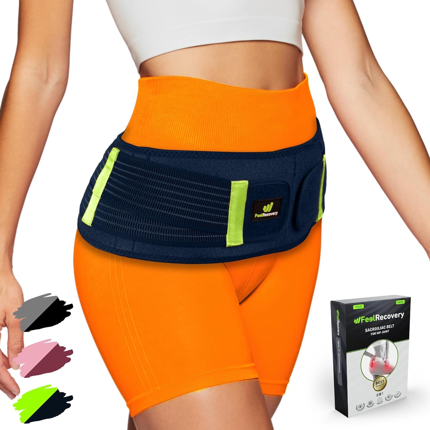Feel Recovery Store Pelvic Belt for Men and Women - Sacroiliac Belt for Pregnancy Symphysis - Hip Bandage for Sciatica, Back, Hips & Legs Pain - Neoprene Back Brace, Adjustable & Breathable (L/XL, Green)