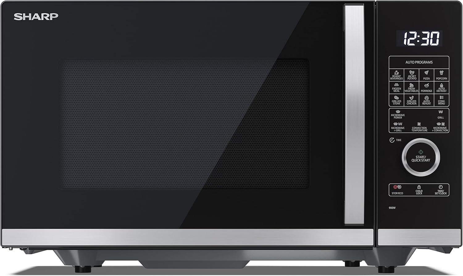 SHARP YC-QC254AE-B Microwave with Grill (900 W, 25 L, 10 Power Levels, Eco Function, Defrost Function), Black