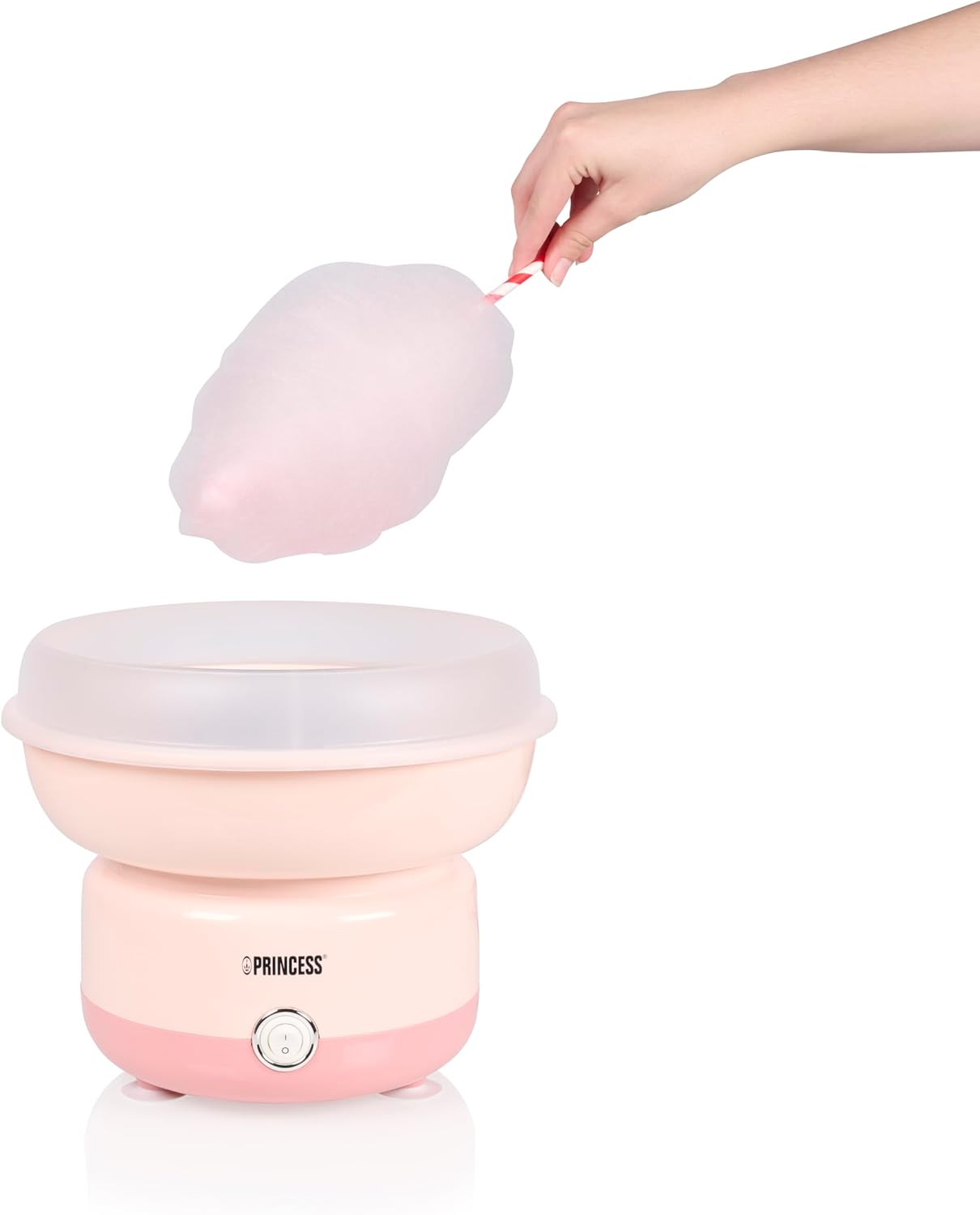 Princess 292990 Cotton Candy Machine, 500 W Power, BPA-Free, Compact Design, with 10 Sticks and Measuring Spoon, Dishwasher-Safe Parts, Non-Slip Feet, Easy to Use