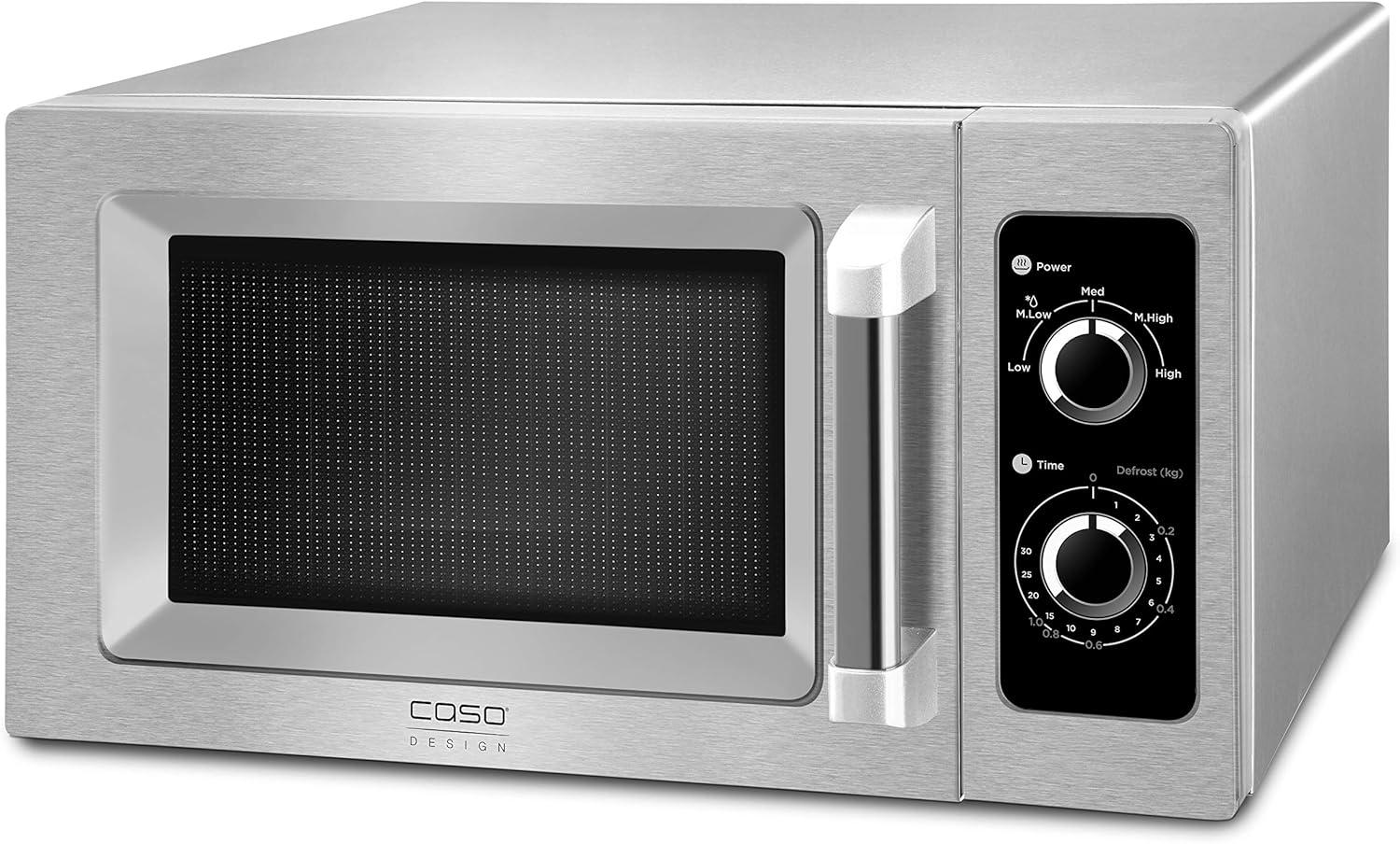 Caso Store Caso C1000M Commercial Microwave with Ceramic Base, 1000 Watt, 25 L, Interior and Stainless Steel Housing 5 Power Levels, for Large Kitchens and Gastro, Silver