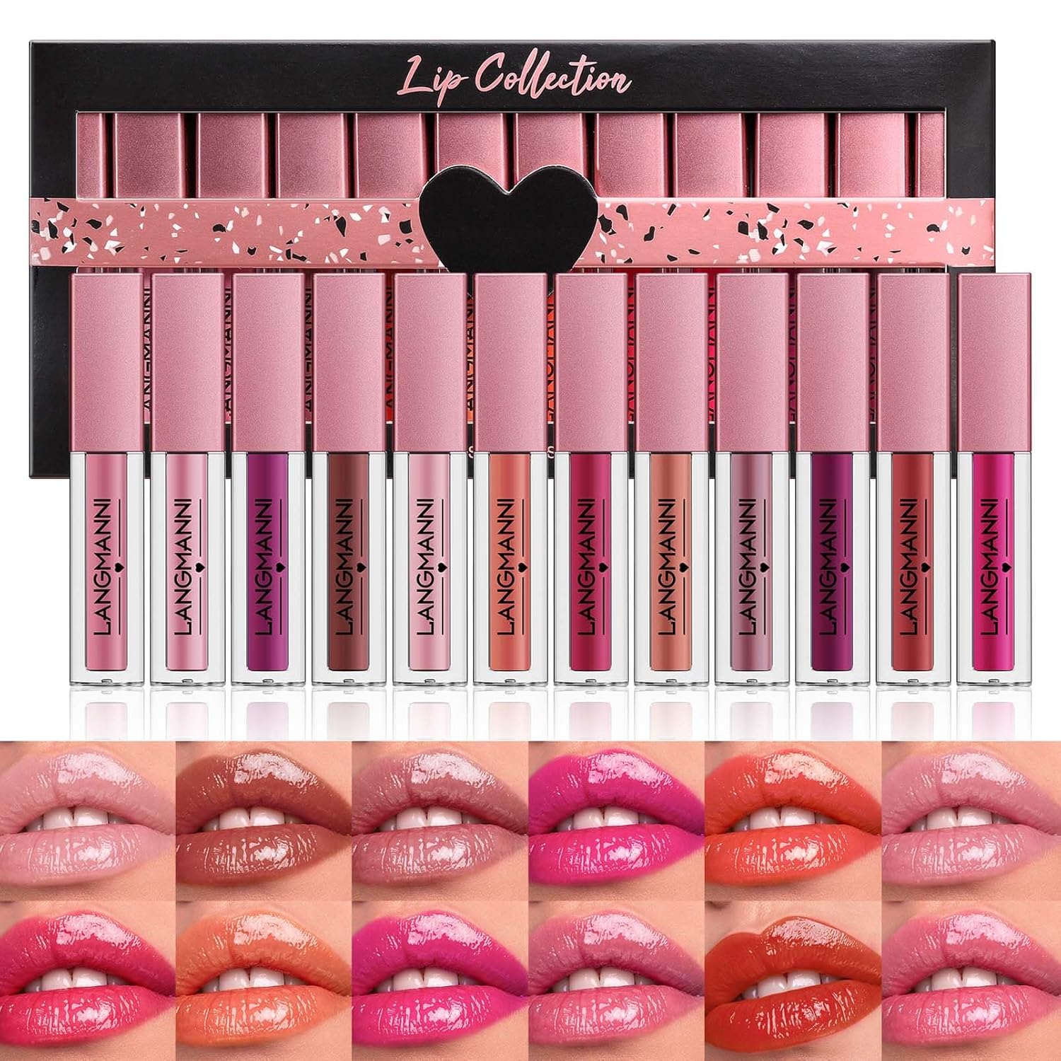 EONFAVE 12 Colours Lip Gloss Set, Mirror Lipstick Set, Make Up Set, Lipstick 24 Hours Hold, Waterproof, Moisturising, Non Fading, High Pigmented, Shine Lipstick Makeup Gift Set for Women