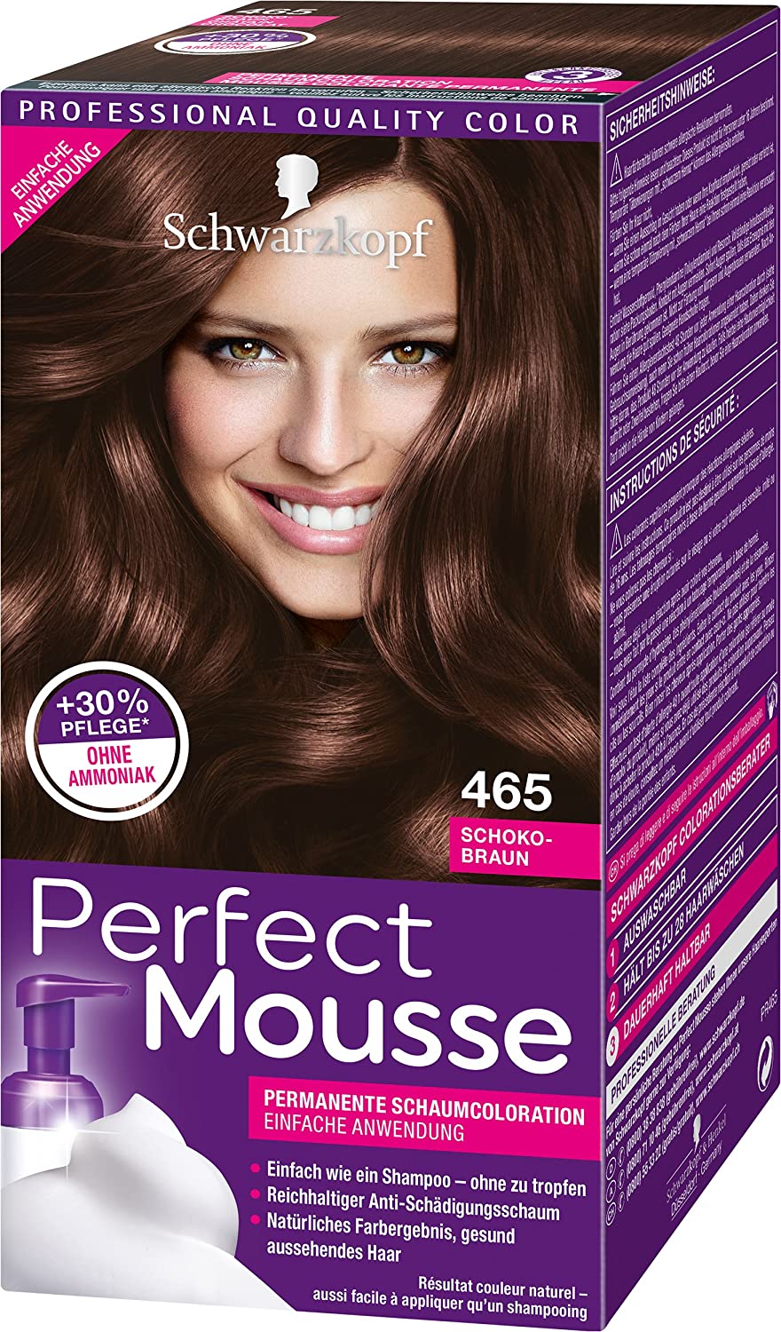 Schwarzkopf Perfect Mousse Permanent Foam Color, 465 Chocolate Brown Level 3