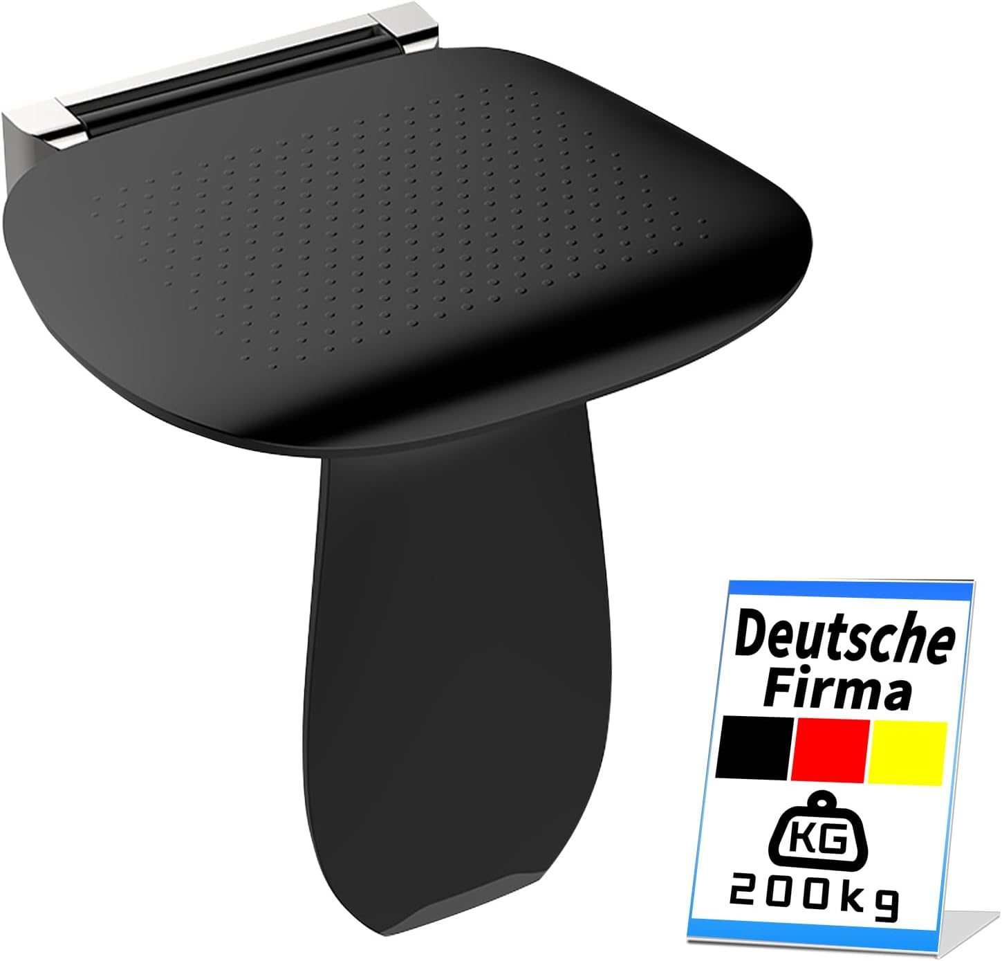 Heuffe Store Folding Shower Seat Wall Mounted with Leg for Seniors, Heavy Duty 200 kg, Foldable Shower Stool with Non-Slip Surface, Black