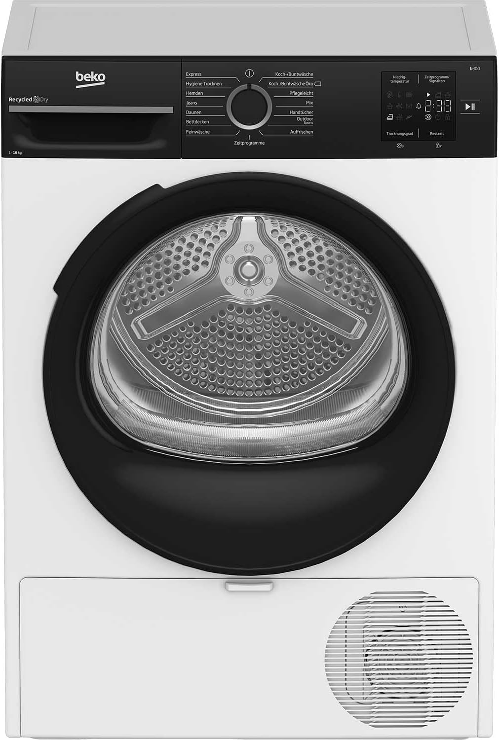 Beko BM3T30230W Tumble Dryer, 10 kg, Front-Loading Heat Pump Dryer, 15 Programmes, Sensor Drying, Columnable, Aquawave Gentle Drum, White