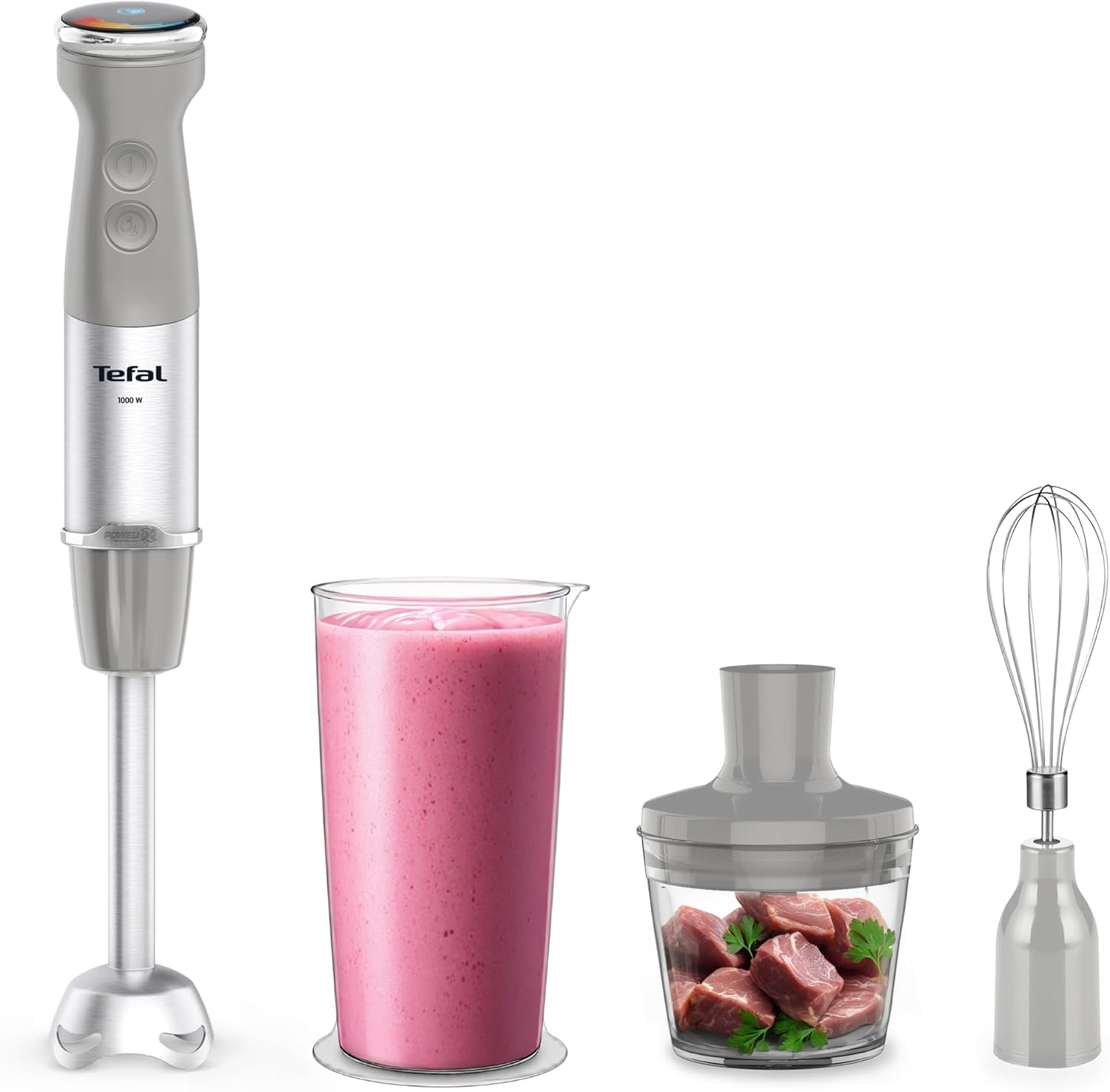 Tefal Quickchef+ HB673B30 Hand Blender, Powelix Blade Technology, 20 Speed ​​Levels, Turbo Mode, Compact Design, Whisk Attachment, 800 ml Dosing Cup, Silence Mode, Soft Grip Handle