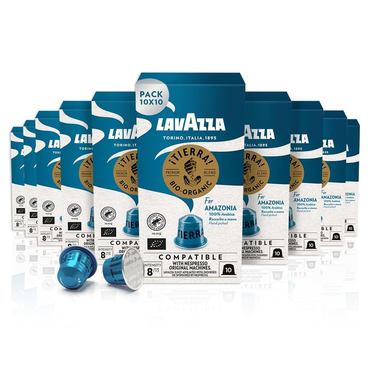 Lavazza Tierra for Amazonia Bio Organic, Full-bodied Espresso with Flavors of Chocolate and Dried Fruit, 10 x 10 Capsules, Nespresso Compatible