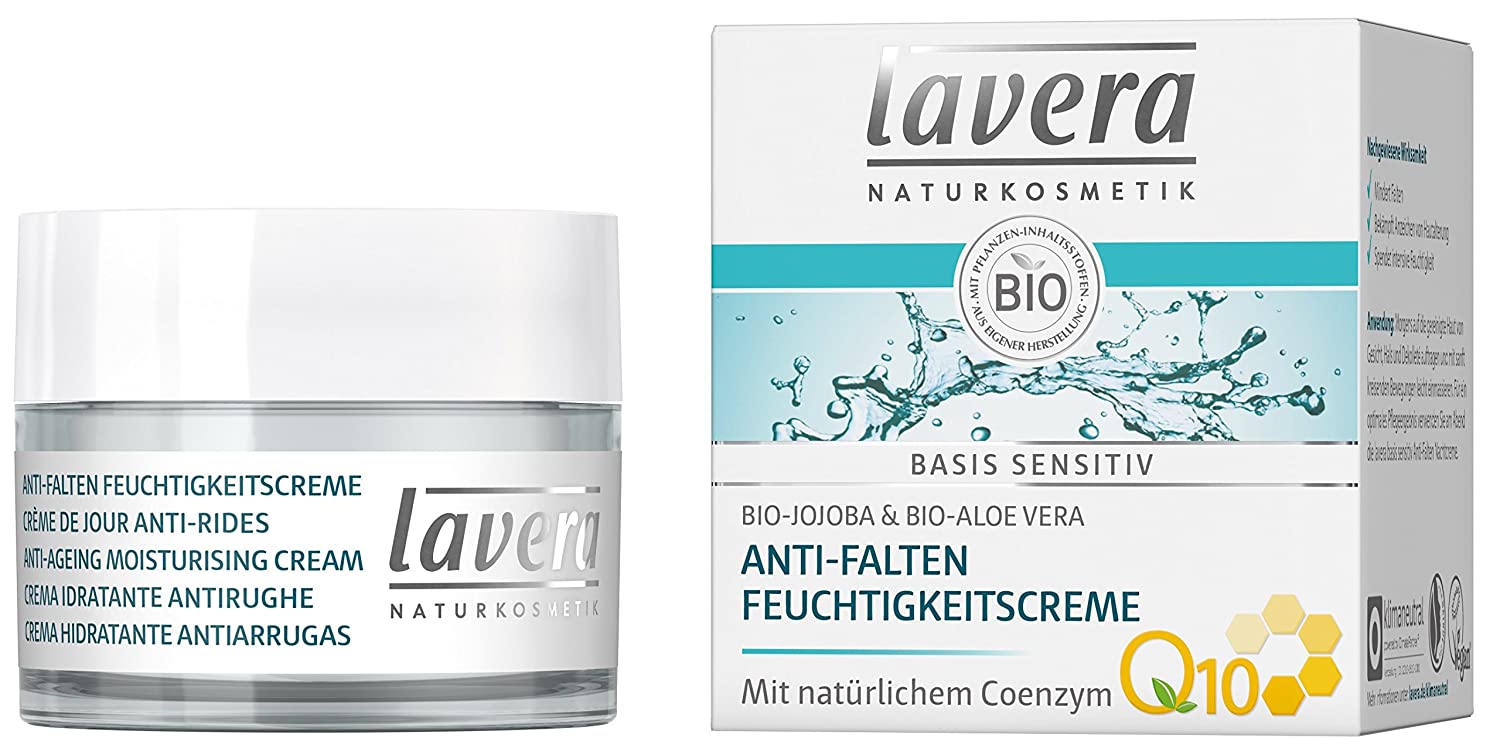 Lavera moisturising cream Q10, reduces wrinkles, moisturises, anti-ageing day cream, day cream, vegan, organic, natural cosmetics, natural cosmetics, cosmetics, face cream, 1 pack (1 x 50 ml)