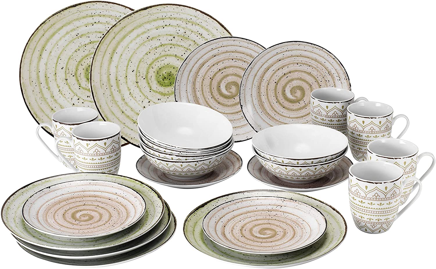 Van Well Riva Set of 6 Dessert Plates I Robust Porcelain Plates with Pattern - Modern Country House Style I Suitable for Microwave & Dishwasher - Small Cake Plates I Breakfast Plates Colourful 6 Pieces