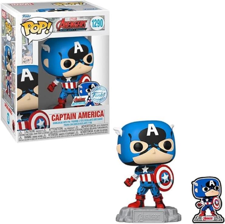 Funko POP! Marvel: A60 - Comic Captain America with Pin - Marvel Comics - Amazon Exclusive - Vinyl Collectible Figure - Gift Idea - Official Merchandise - Toys For Children and Adults