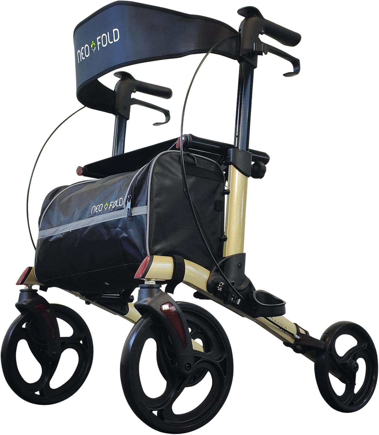 Identités, Neo Fold Evolution Walker Comfortable Backrest with Bag Powerful Brakes Handy and Stable Wide Wheels Foldable with Safety Flap Lightweight Portable Color