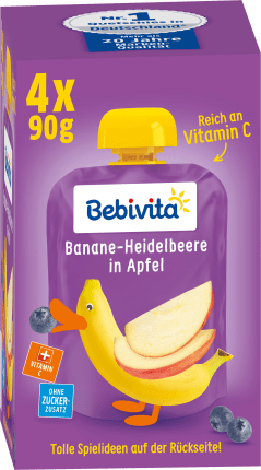 Bebivita Quetschie Banane-Heidelberer in apple from 1 year, 4x90g, 0.36 kg