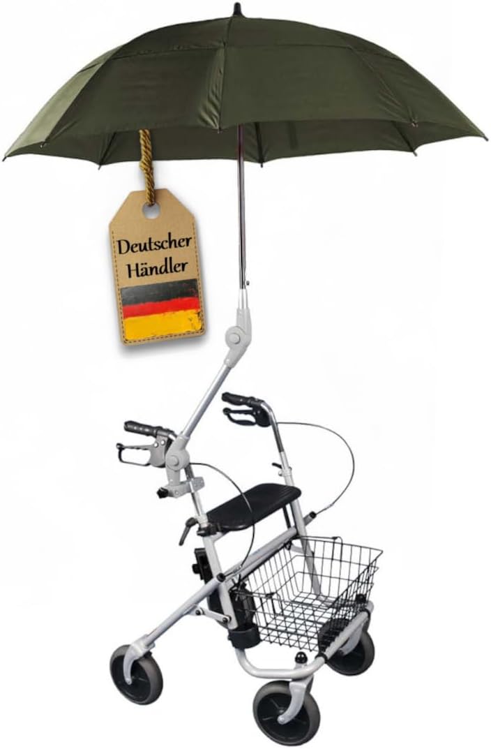 FabaCare Rollator Umbrella Protector, Umbrella for Walkers, Umbrella with Holder, Brown Green