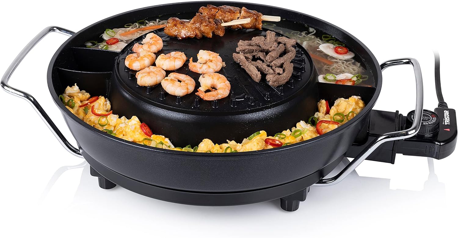 Tristar Korean Grill & Hot Pot - 36 cm Diameter - 3 L Capacity - 4 People - 220 °C - Black