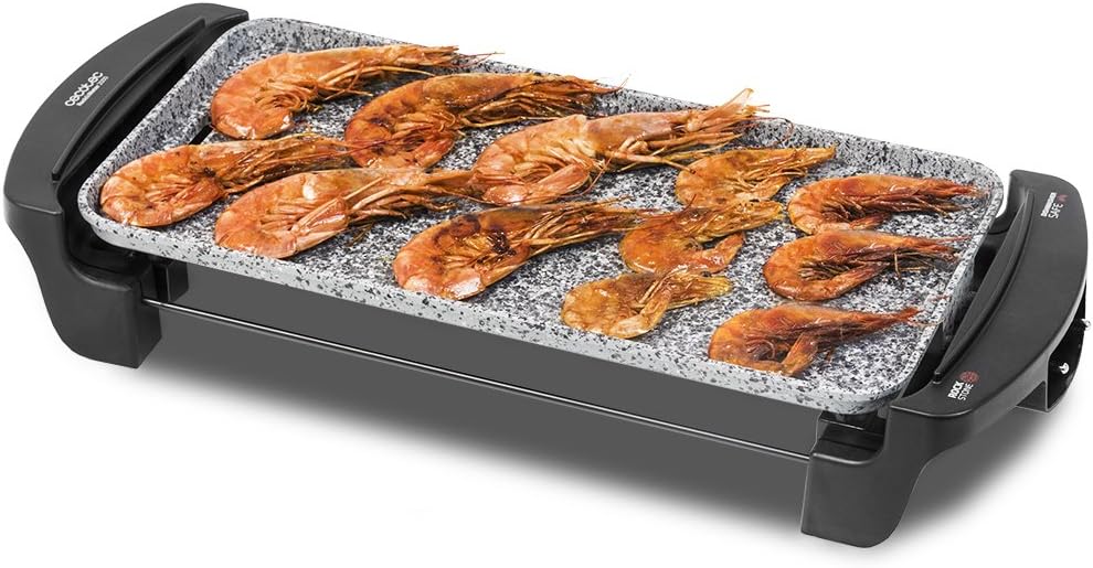 Cecotec Rock&Water Electric Grill Plate 2000.RockStone Cladding, Adjustable Thermostat, Dishwasher Safe, 40 x 20 (1800 W, Gray and Black)