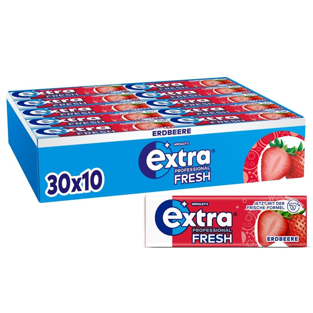 EXTRA Store Extra Professional Fresh Strawberry, Sugar-Free Chewing Gum, Multipack with 30 x 10 Dragees, For Fresh Breath
