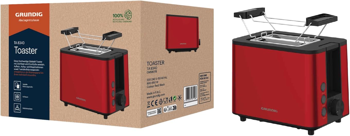 GRUNDIG TA8340 Toaster 950 W Red