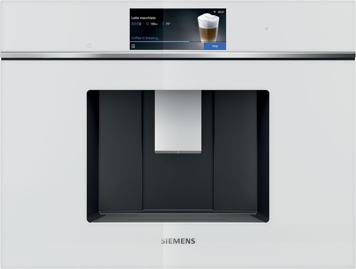 Siemens CT718L1W0 iQ700 Smart Built-in Coffee Machine, White, 59.4 cm, autoMilk Clean - Automatic Steam Cleaning of the Milk System, ceramDrive - Wear-free Ceramic Grinder