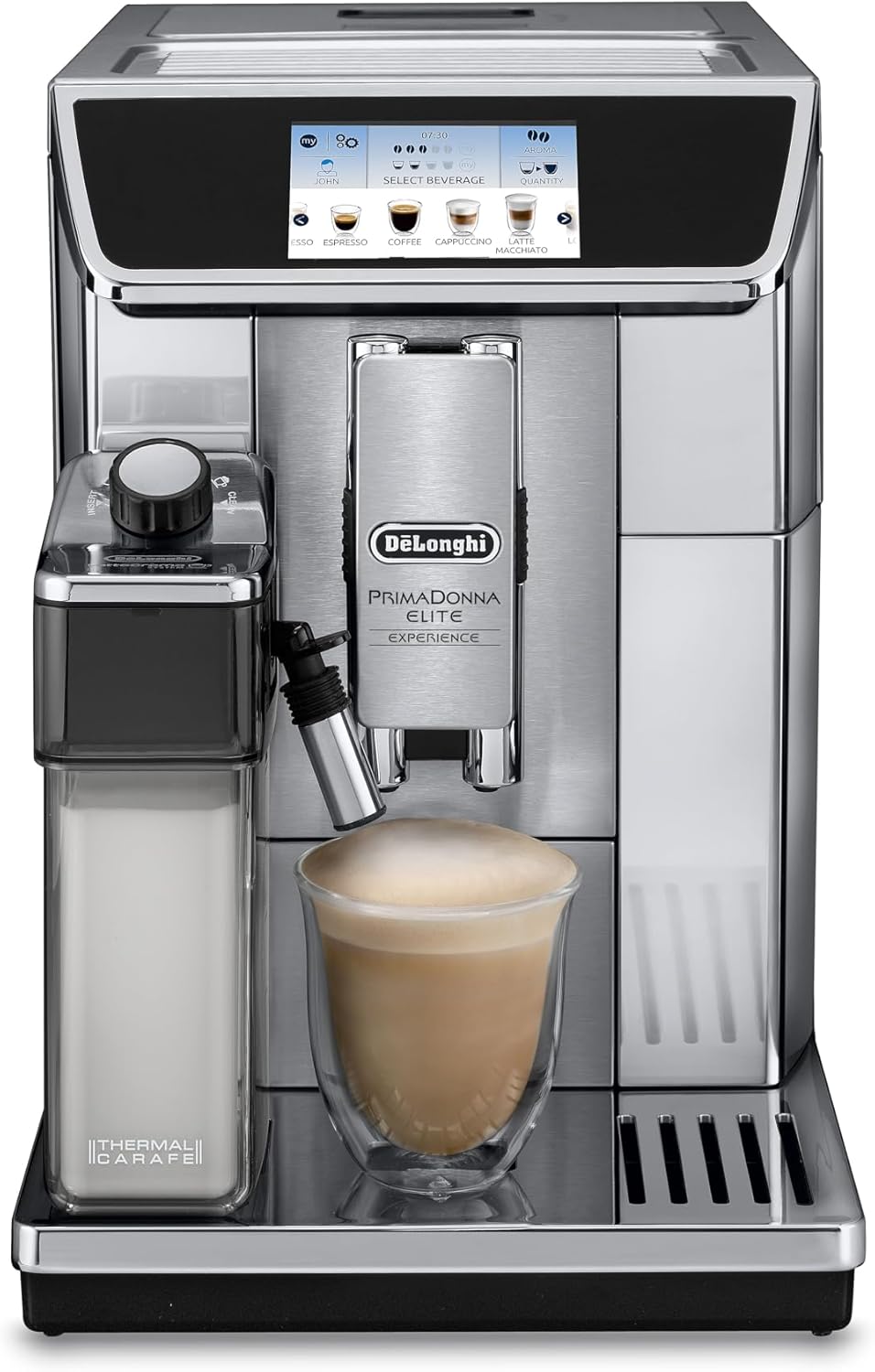 DeLonghi ECAM650.75MS Prima Donna Elite Automatic Coffee Machine, Stainless Steel, TFT Touch Screen Colour Display, 15 Bar Pump Pressure, 470 x 260 x 360 mm, Silver