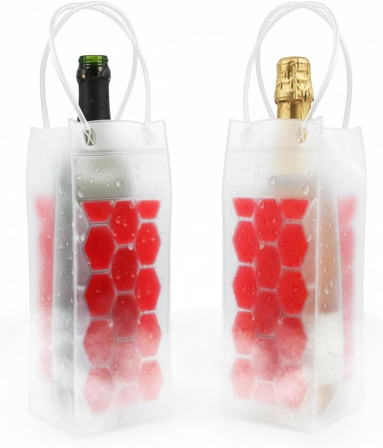 Wine Cooler Bag, Ice Bag for Wine, Beer Bottle (2 Pack) Instant Cooling and Keeps Your Drink Cold, Keep Cool and Chill Champagne, Wine (Red (Pack of 2)