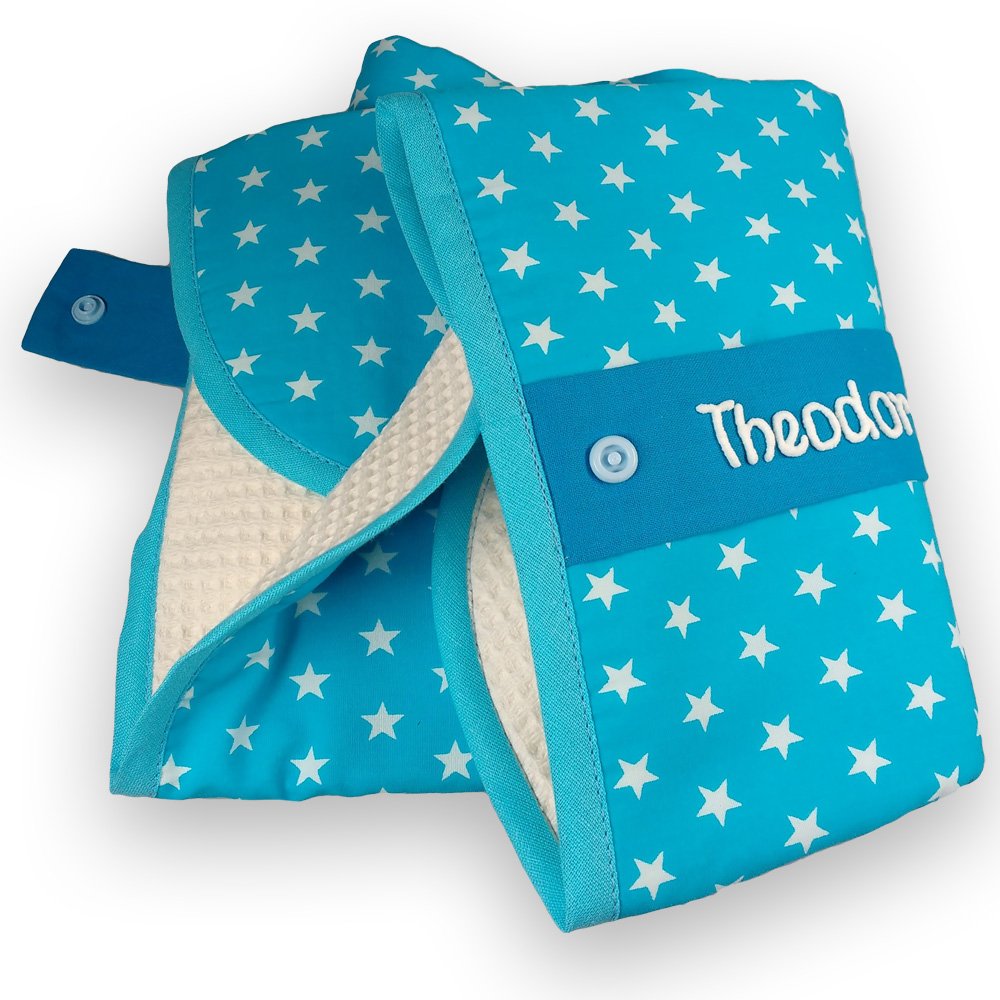 mein-name Star Changing Bag with Mat, Personalised Changing Bag, Baby Changing Mat, Toiletry Bag with Name, Travel Changing Kit