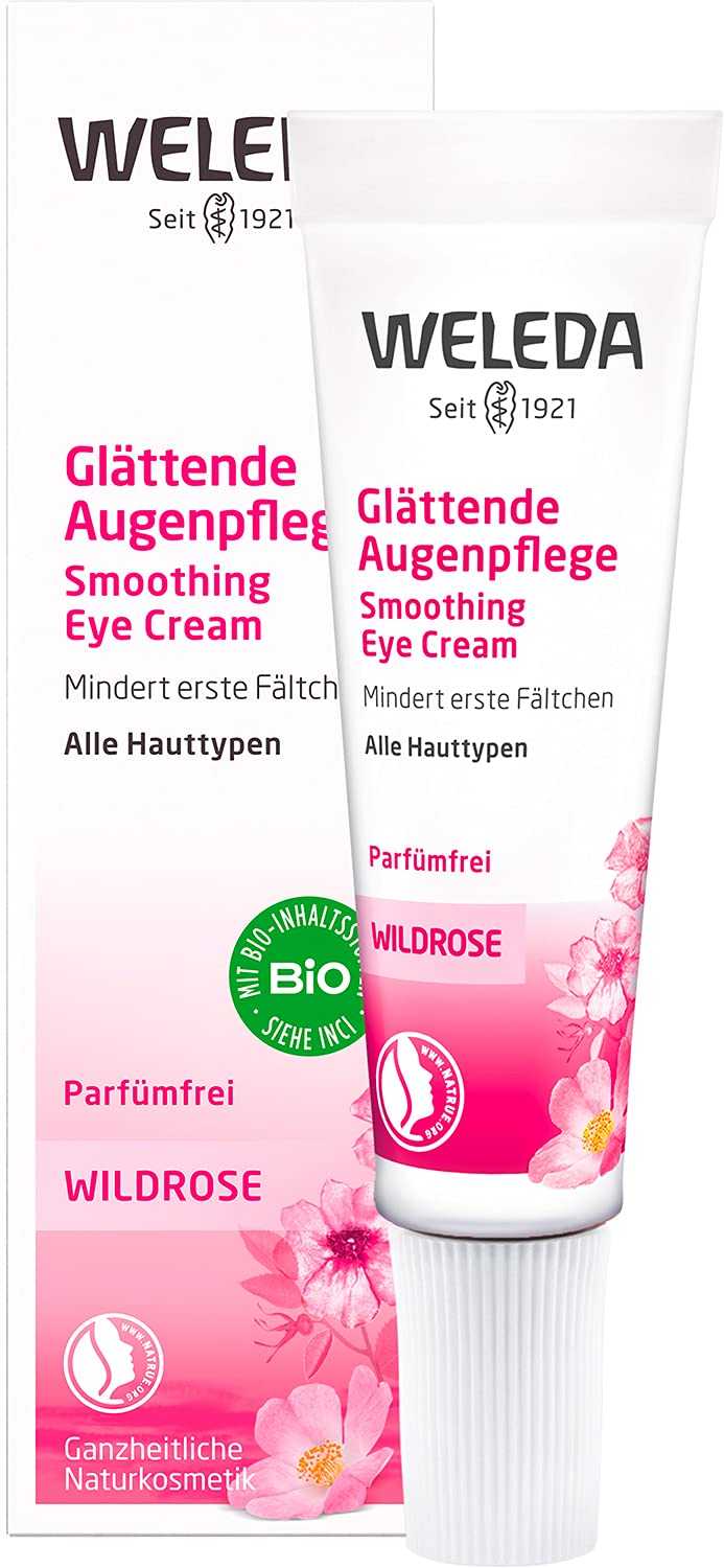 WELEDA Organic Wild Rose Smoothing Eye Care, Natural Cosmetics Eye Cream Against Wrinkles, Dark Circles and Skin Ageing on the Face for Men and Women (1 x 10 ml)