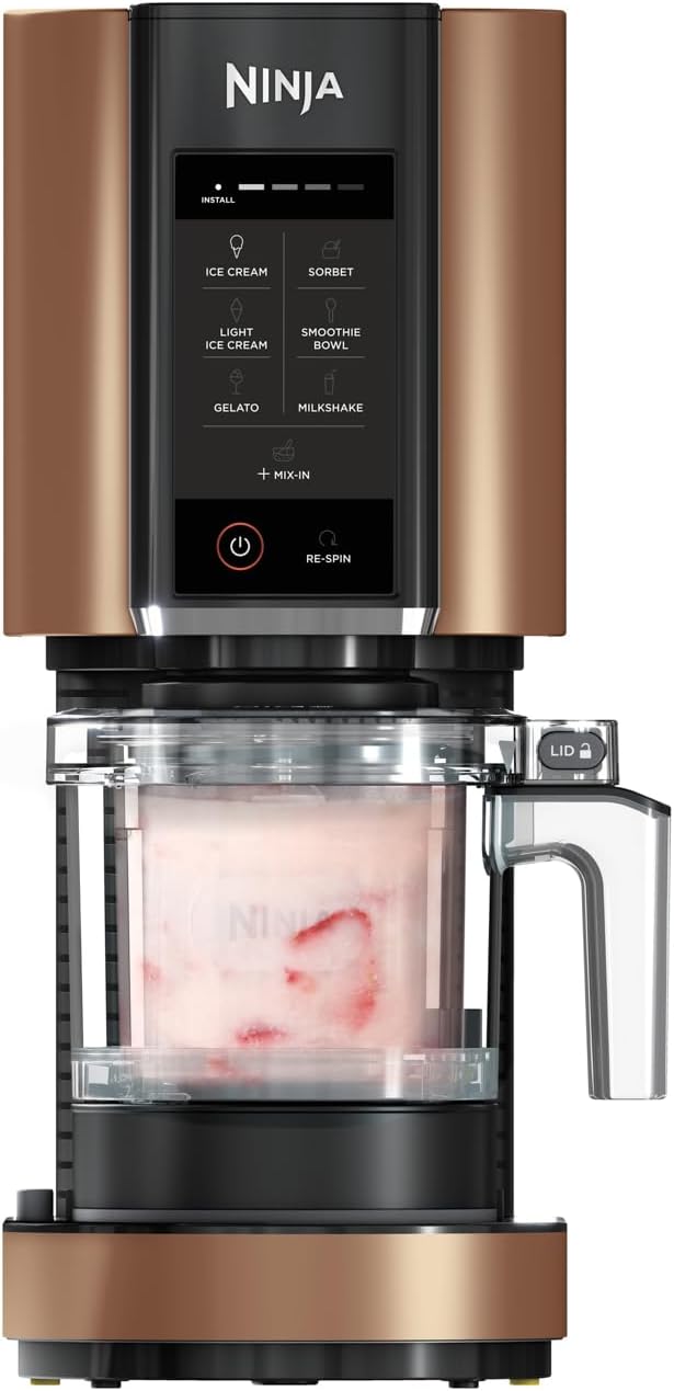 Ninja CREAMi Ice Cream Maker & Frozen Dessert Maker with 3 Containers, 7 Programmes, Makes Ice Cream, Gelato, Sorbet, Smoothie Bowl, Milkshakes and More, Makes 1.4 L Ice Cream, Black & Copper, NC300EUCP