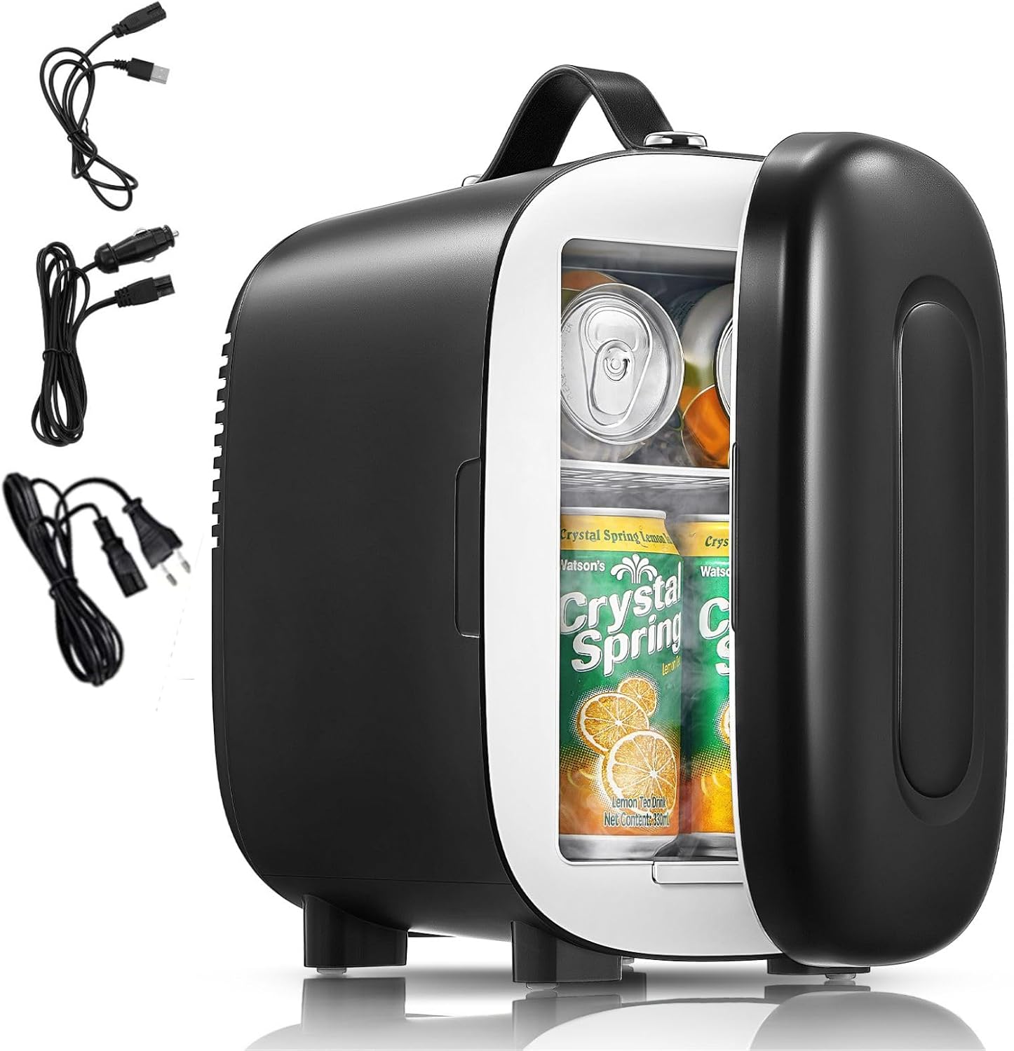 FOHERE Mini Fridge 5 Liters, 6 Cans Mini Fridge 12V-220V, USB Power Supply for Room, Skincare, Office or Car, Small Fridge Quiet for Cosmetics, Fruit or Drinks, Black